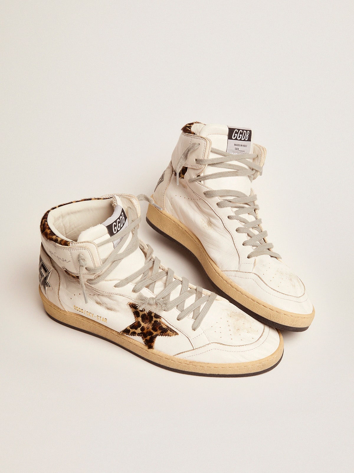 Golden Goose Sky-Star Sneakers With Signature On The Ankle And Leopard-Print Pony Skin Inserts - Mind Türkiye
