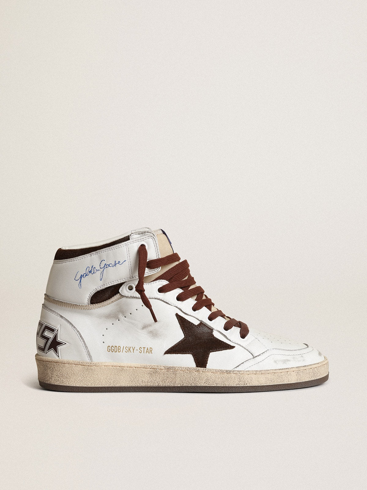 Golden Goose Men’s Sky-Star In White Nappa Leather With A Chocolate Suede Star - Mind Türkiye