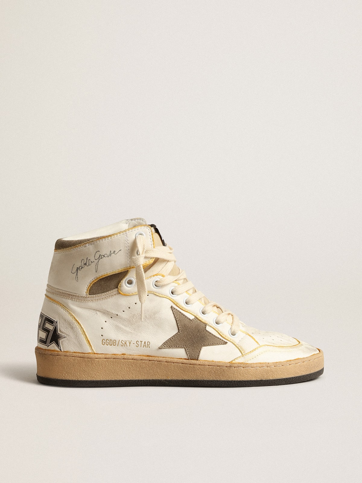 Golden Goose Men’s Sky-Star In White Nappa Leather With Dove-Gray Suede Star - Mind Türkiye