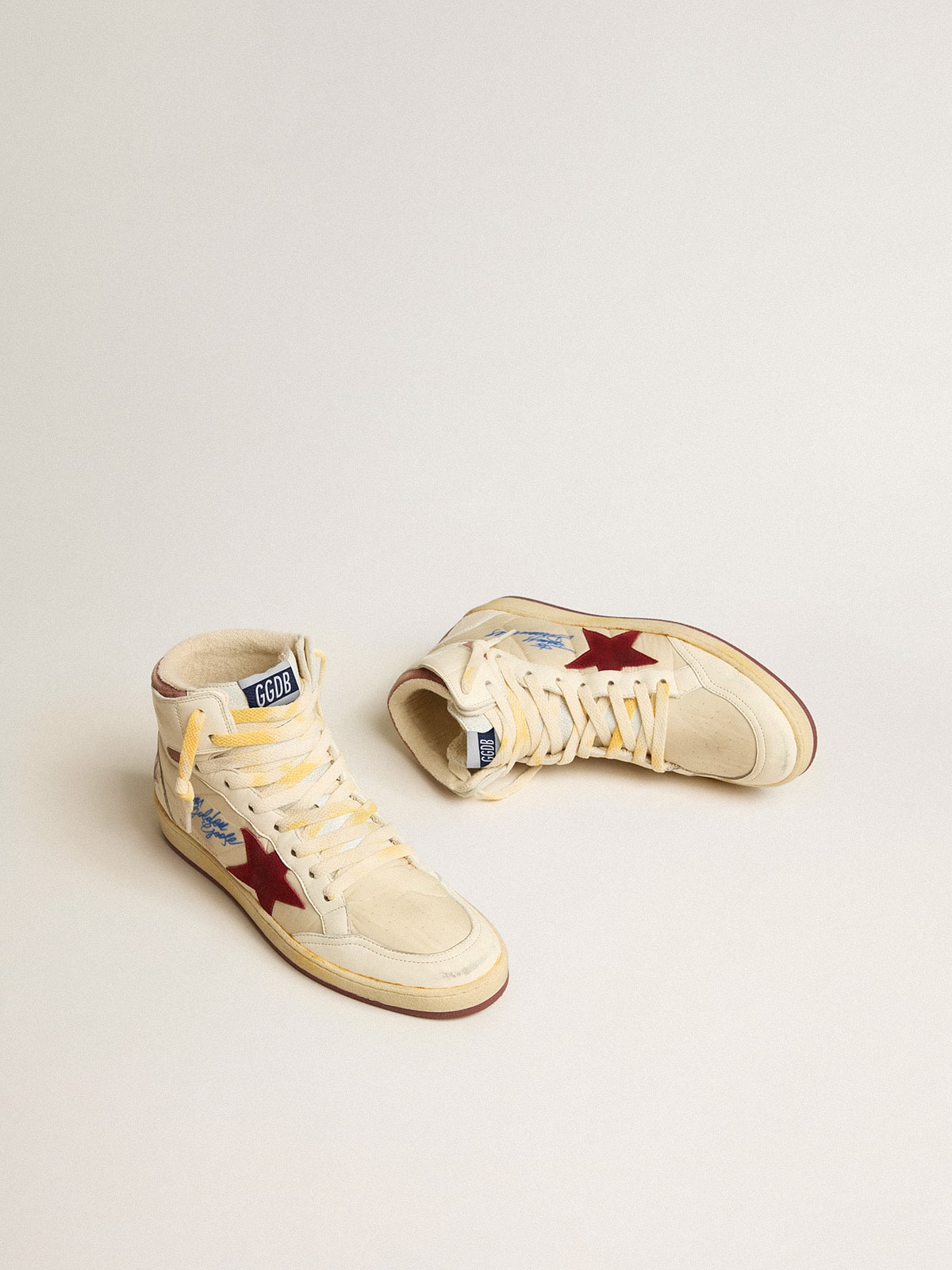 Golden Goose Sky-Star In Beige Nylon And Nappa With Pomegranate Suede Star - Mind Türkiye