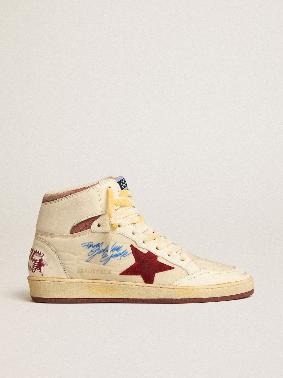 Golden Goose Sky-Star In Beige Nylon And Nappa With Pomegranate Suede Star - Mind Türkiye