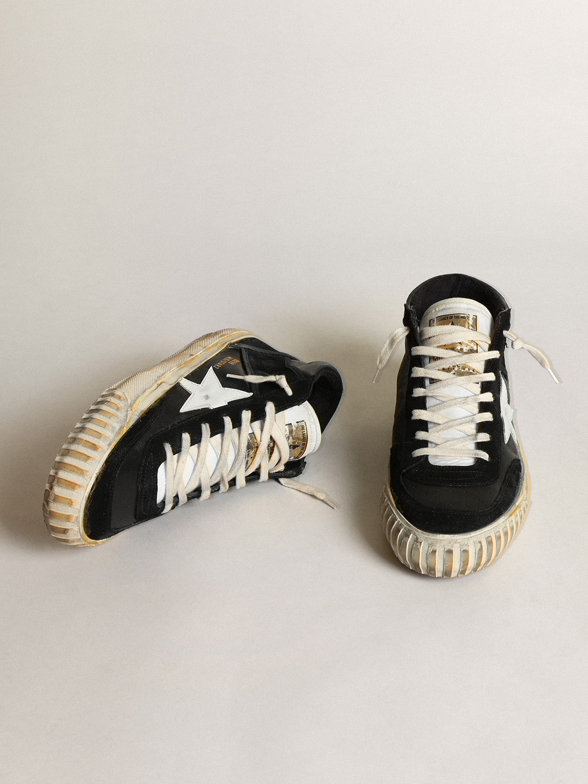 Golden Goose Men’s Mid Star In Black Nappa And Suede With White Leather Star - Mind Türkiye