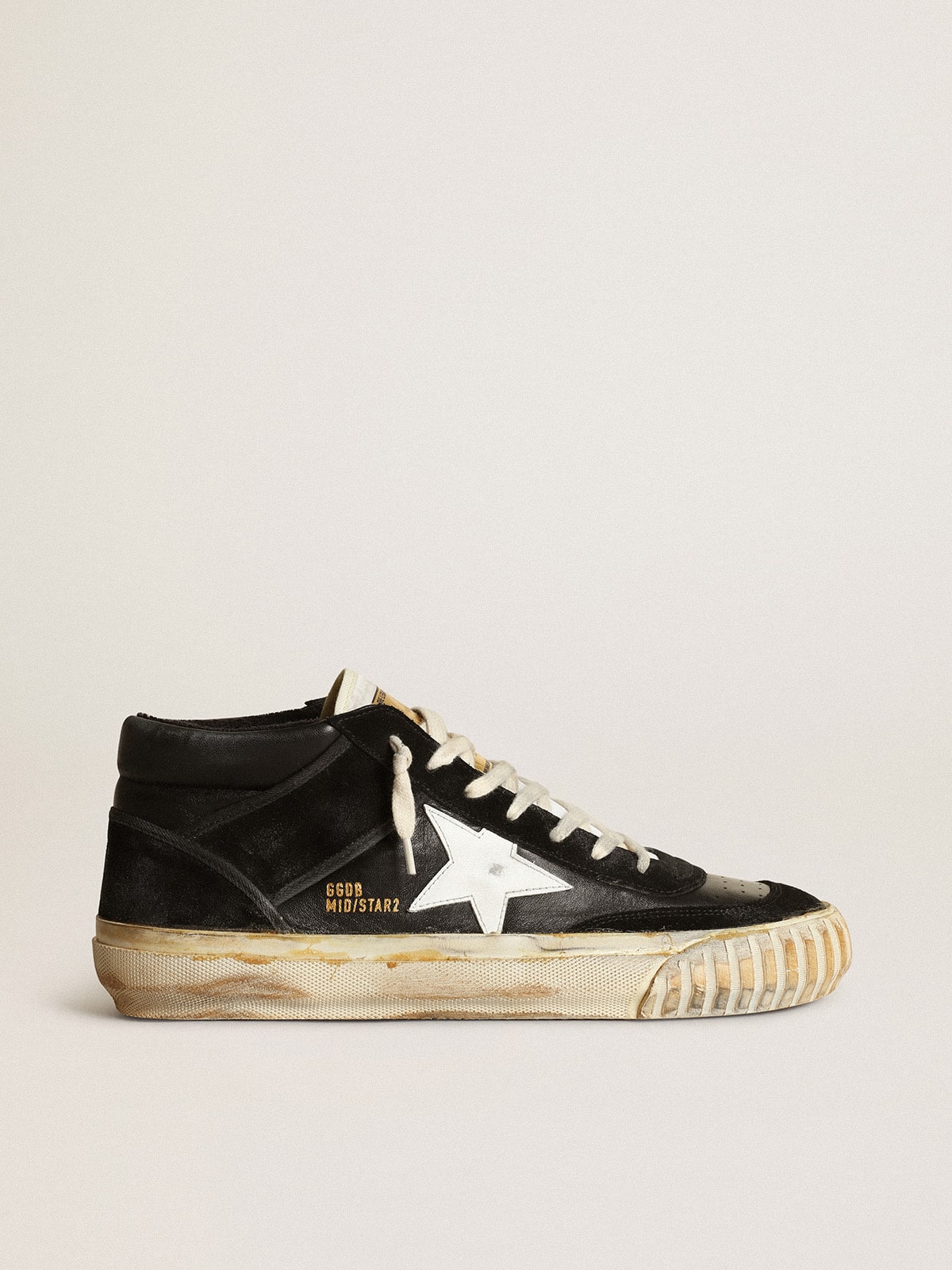 Golden Goose Men’s Mid Star In Black Nappa And Suede With White Leather Star - Mind Türkiye