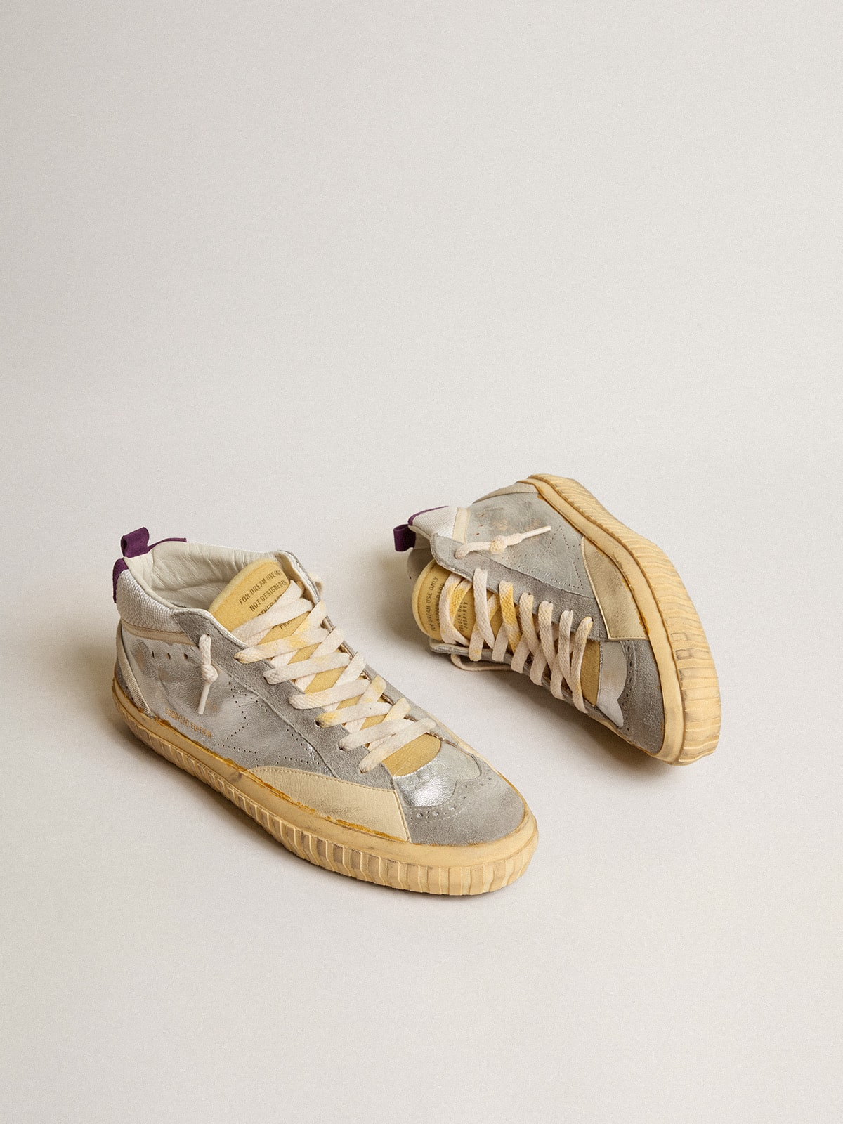 Golden Goose Mid Star LAB In Silver Metallic Leather And Mesh With Perforated Star - Mind Türkiye