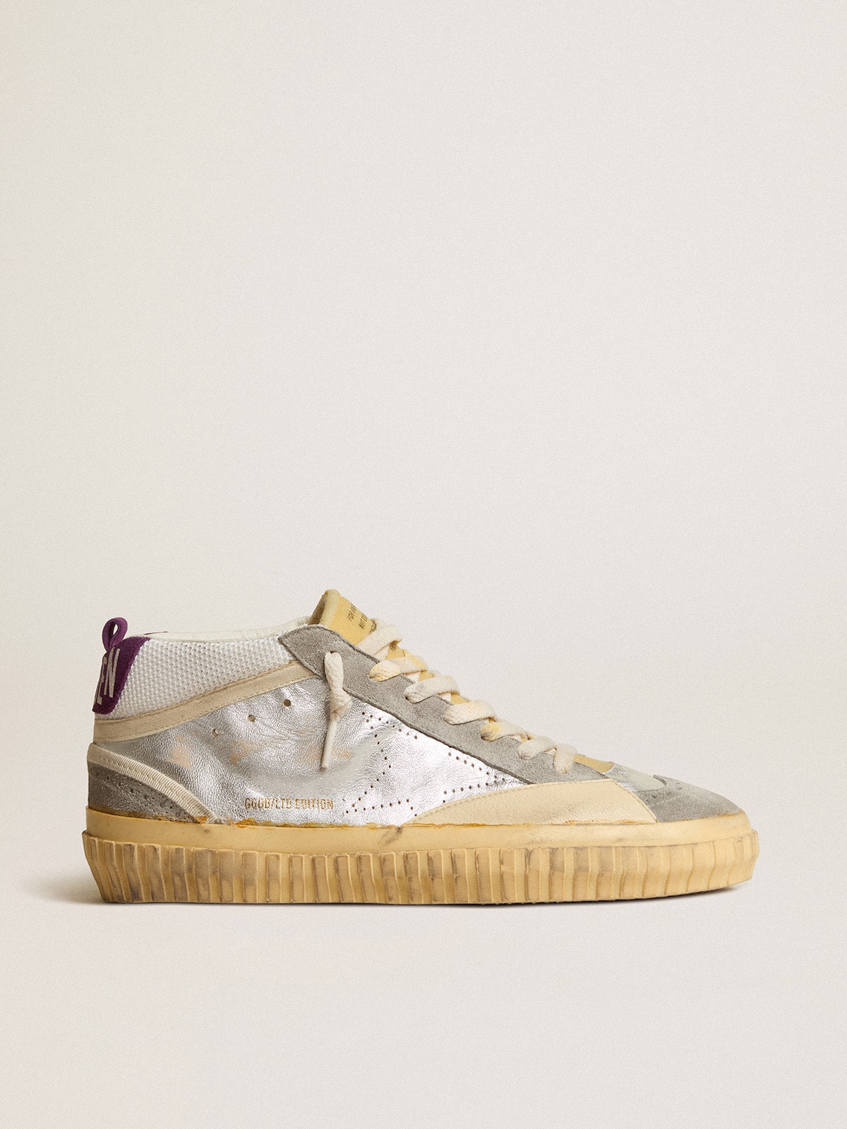 Golden Goose Mid Star LAB In Silver Metallic Leather And Mesh With Perforated Star - Mind Türkiye