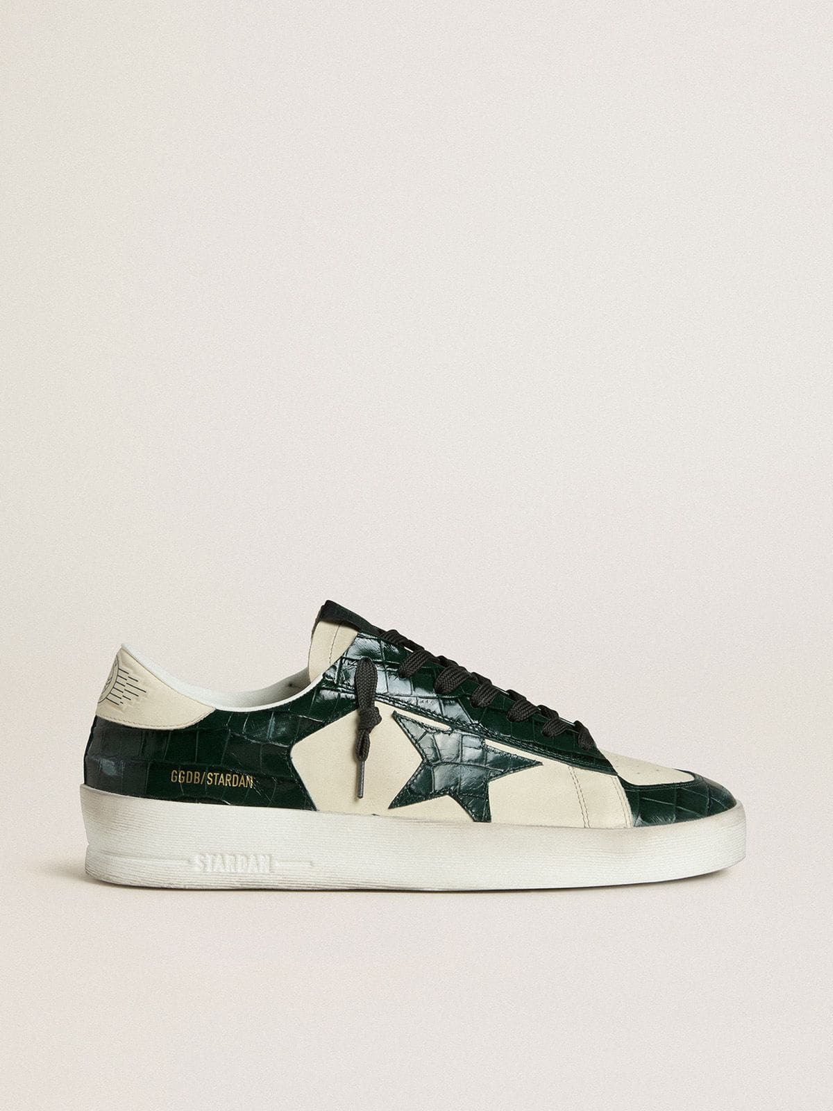 Golden Goose Men’s Stardan LTD In Cream Leather With Green Crocodile-Print Leather Star And Inserts - Mind Türkiye