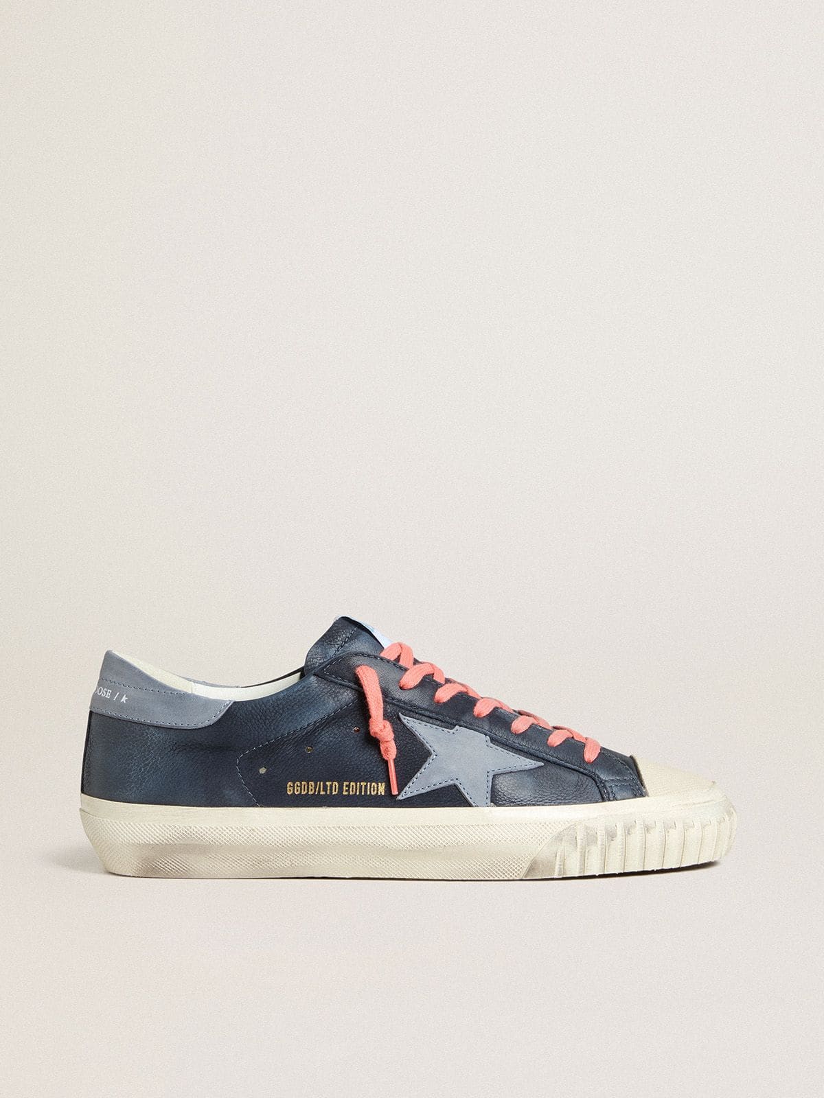 Golden Goose Super-Star In Navy-Blue Leather With Light Blue Leather Star And Heel Tab