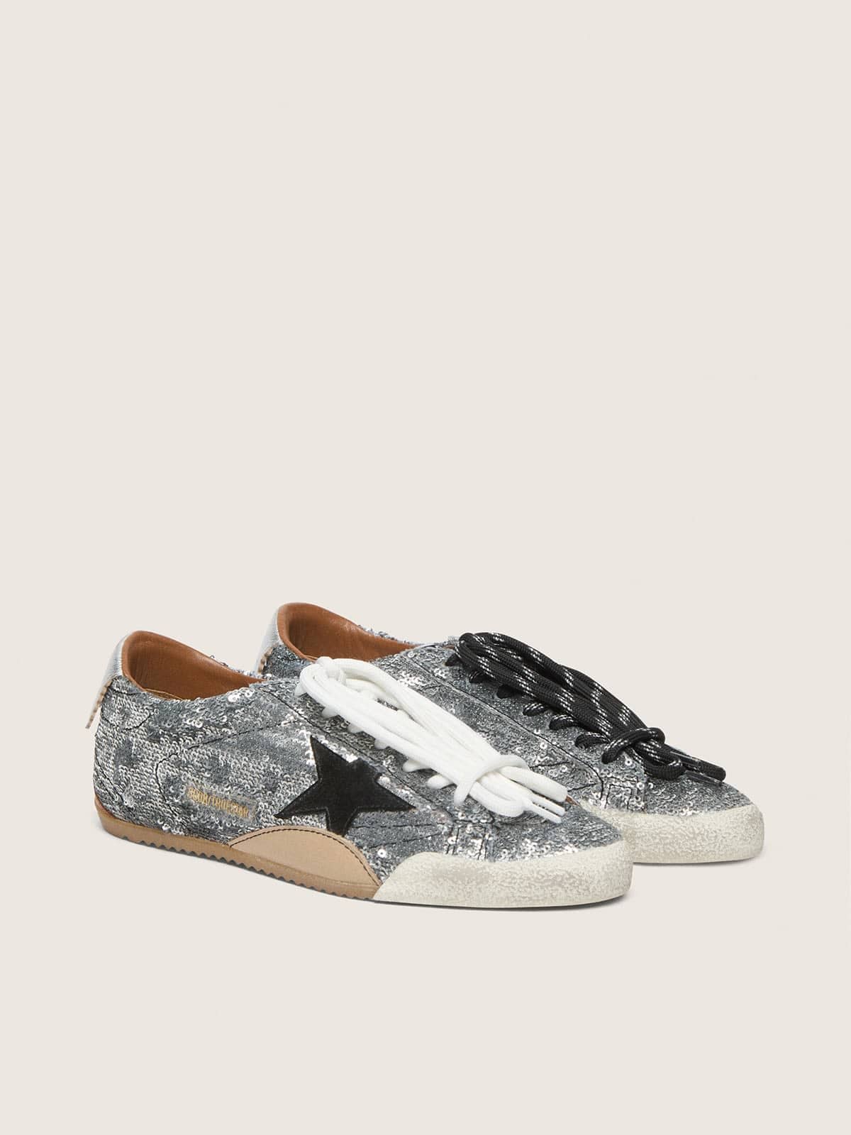 Golden Goose Men’s True-Star In Silver Sequins With Black Star And Silver Leather Heel Tab - Mind Türkiye