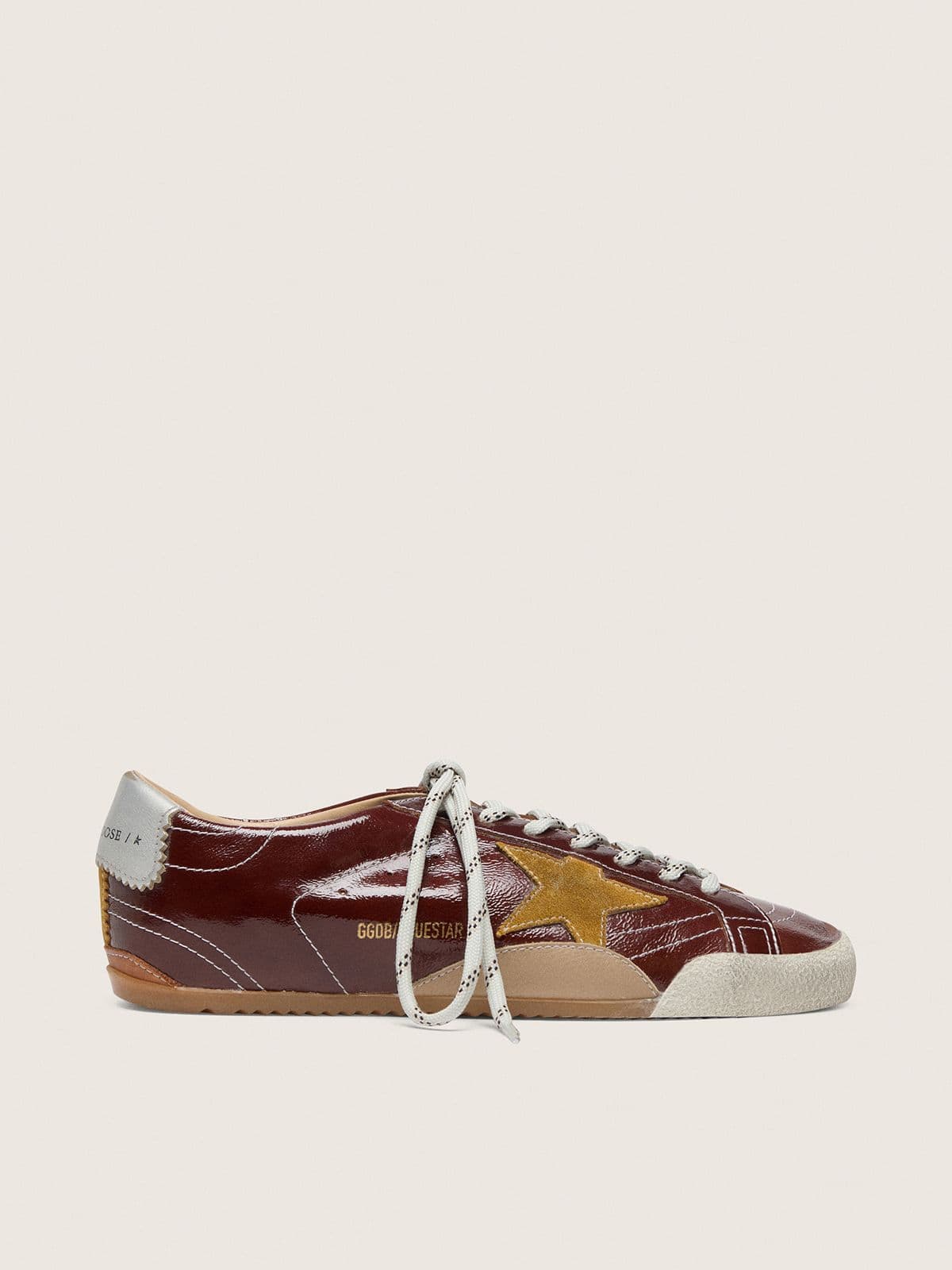 Golden Goose Men’s True-Star In Burgundy Naplak With Suede Star And Silver Nappa Heel Tab - Mind Türkiye