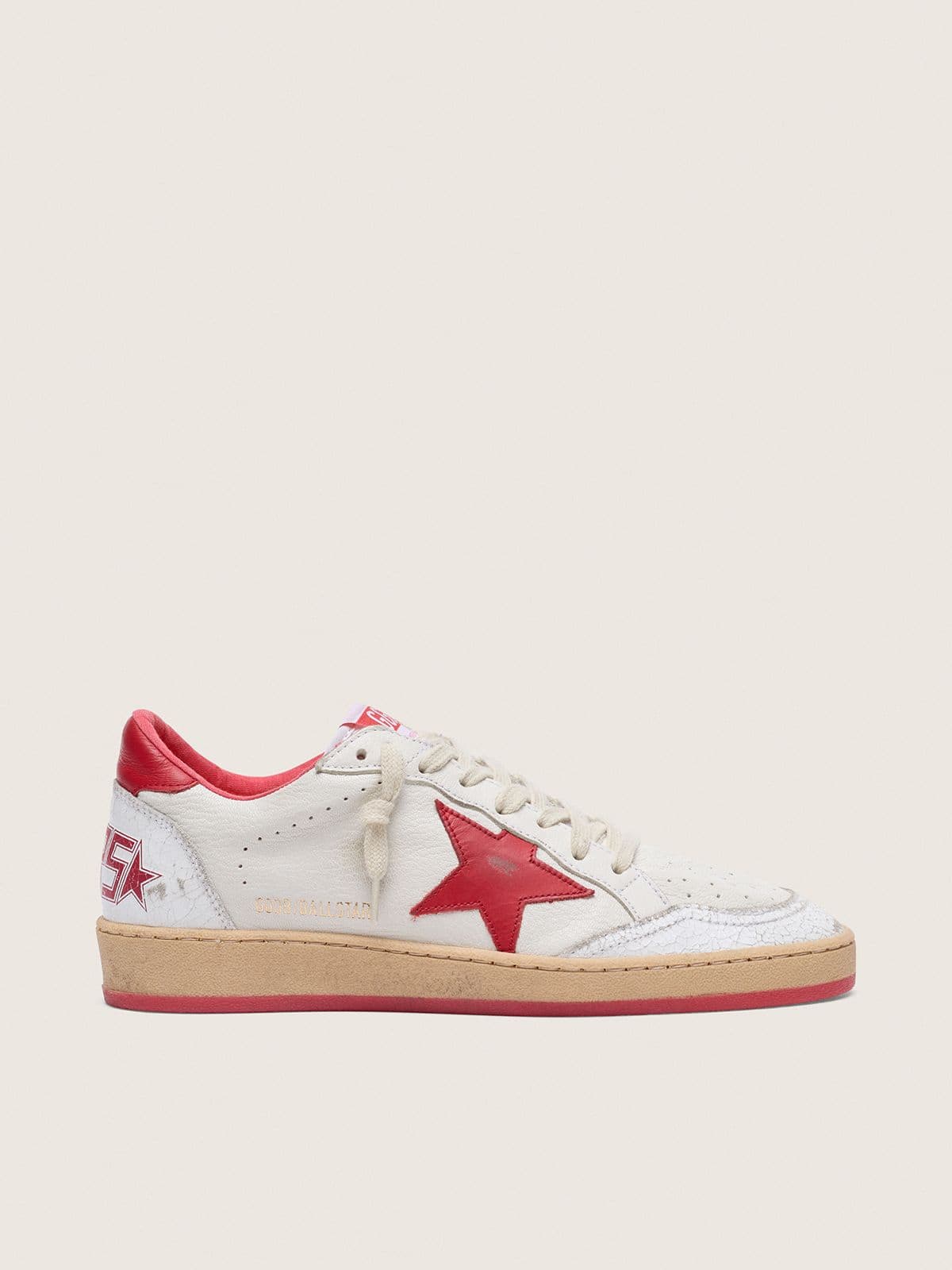 Golden Goose Women’s Ball Star In White Leather With Red Star And Heel Tab