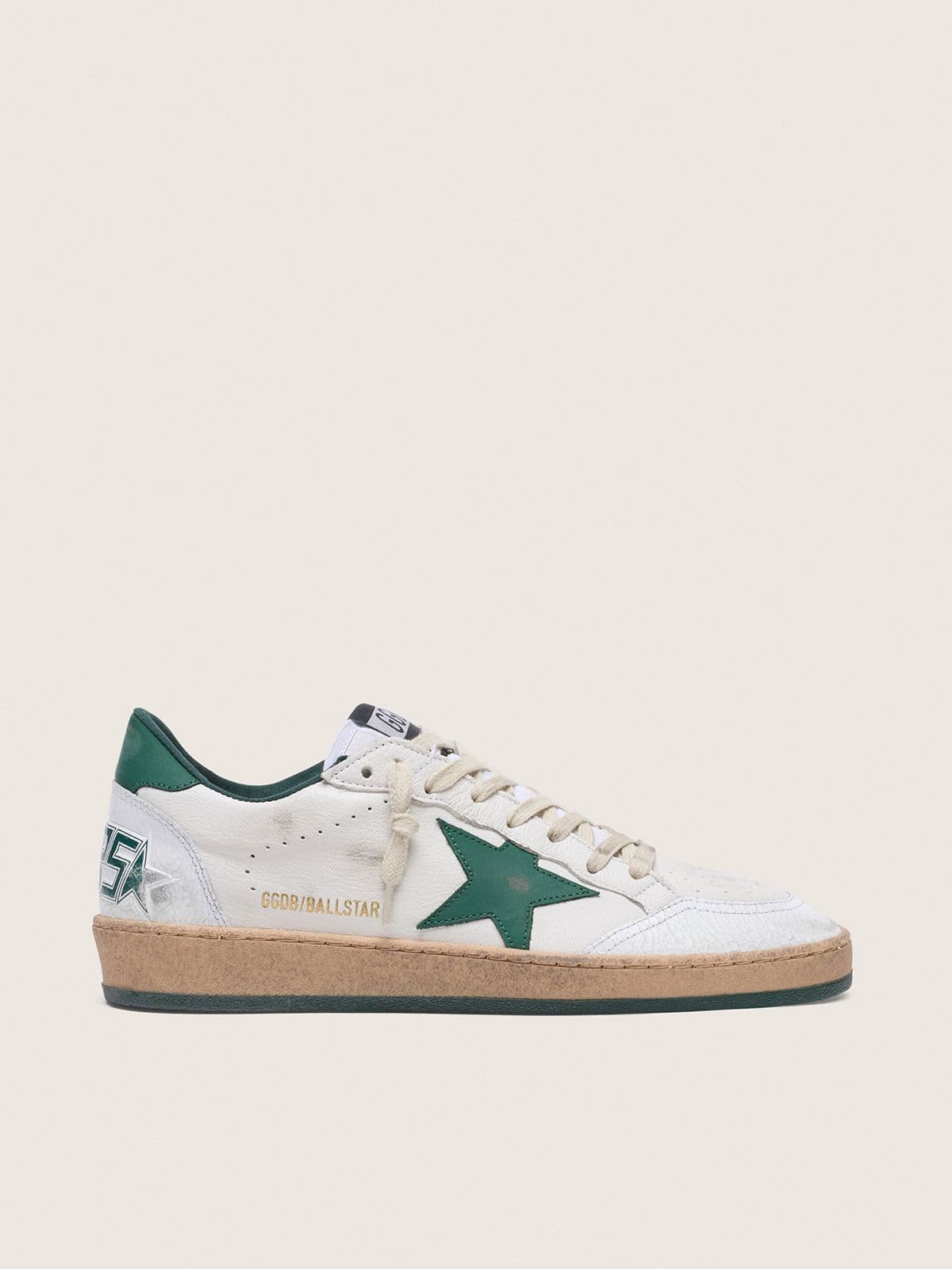 Golden Goose Women’s Ball Star In White Nappa Leather With Green Leather Star And Heel Tab