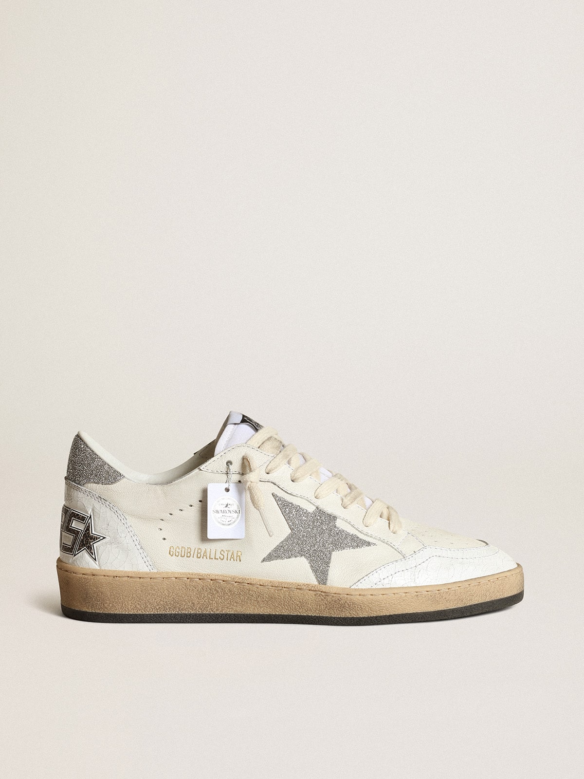 Golden Goose White Ball Star With A Swarovski Crystal Star And Heel Tab