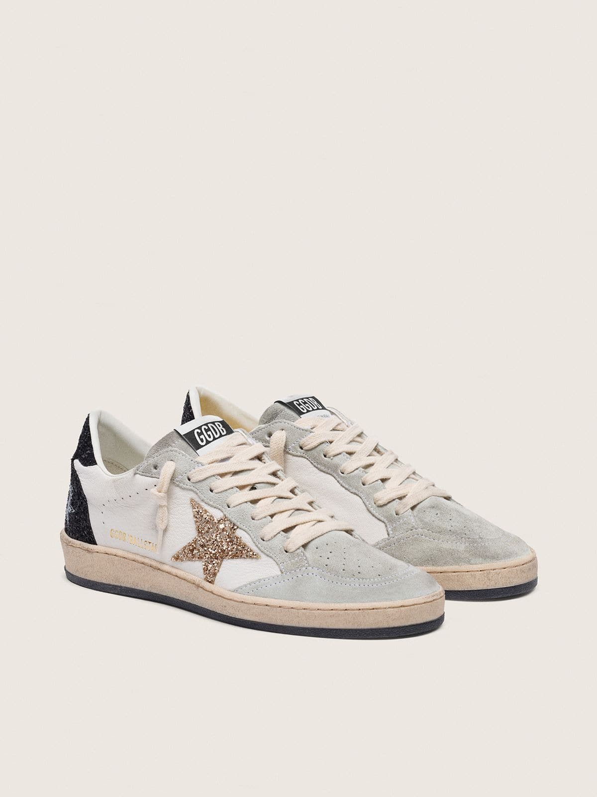 Golden Goose Women’s Ball Star In Nappa And Suede With Glitter Star And Black Heel Tab - Mind Türkiye