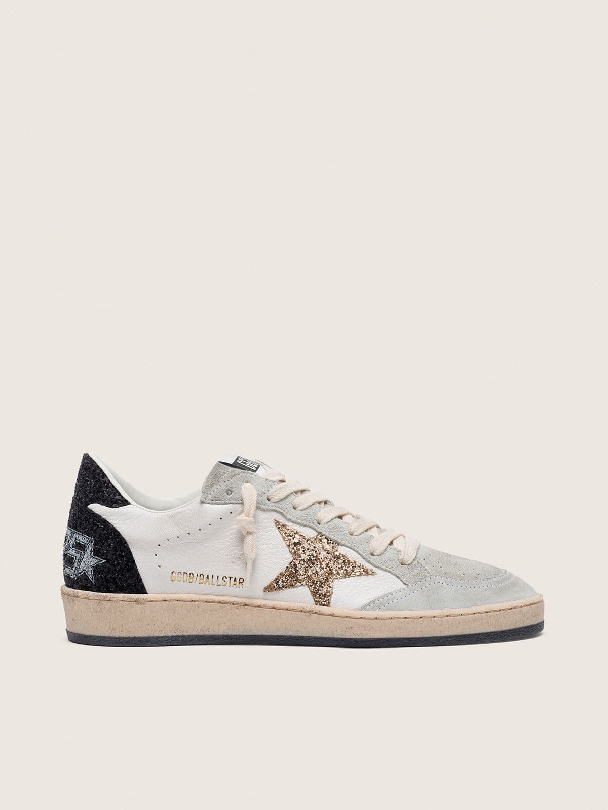 Golden Goose Women’s Ball Star In Nappa And Suede With Glitter Star And Black Heel Tab
