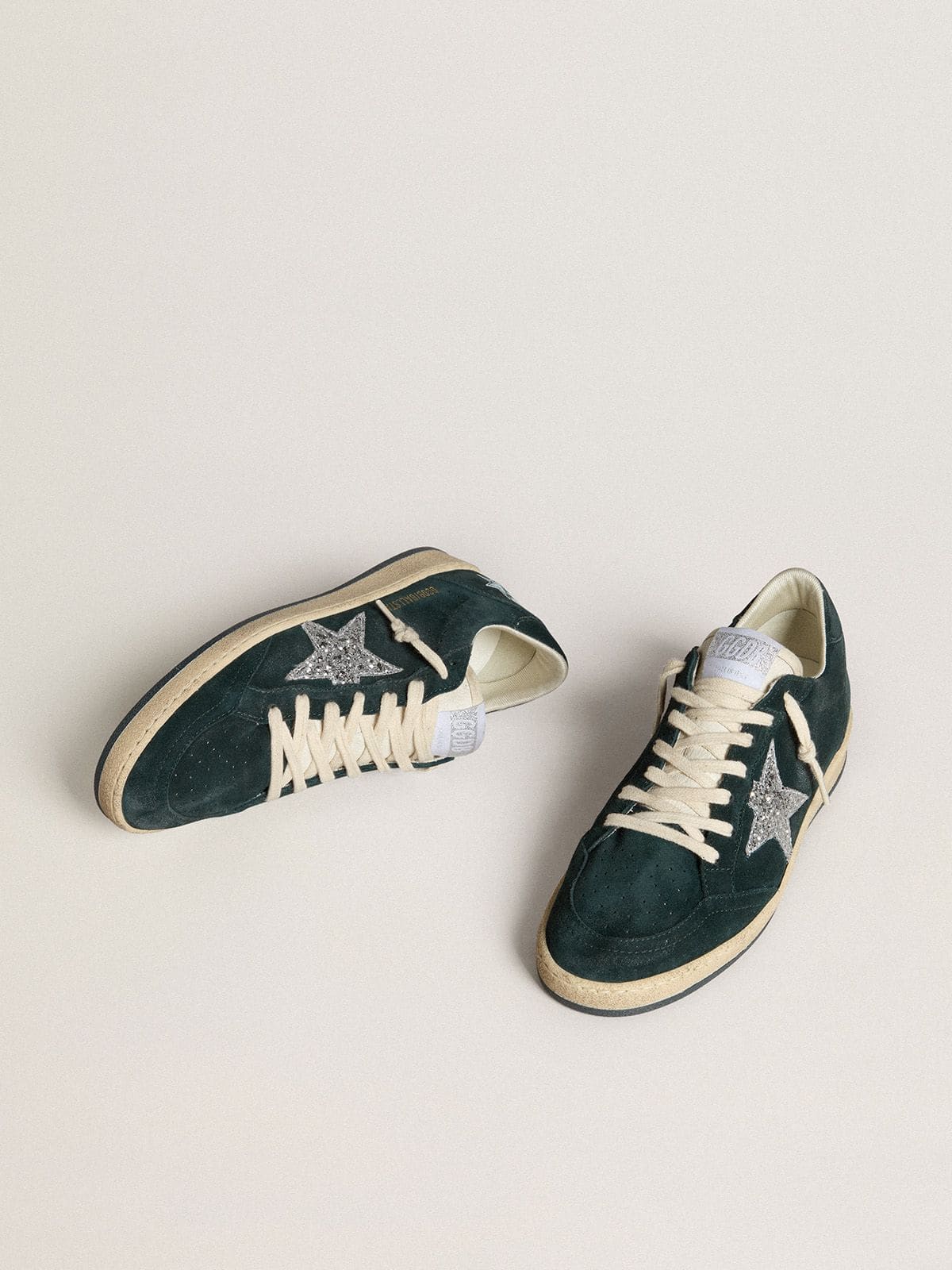 Golden Goose Women’s Ball Star In Green Suede With Silver Glitter Star - Mind Türkiye
