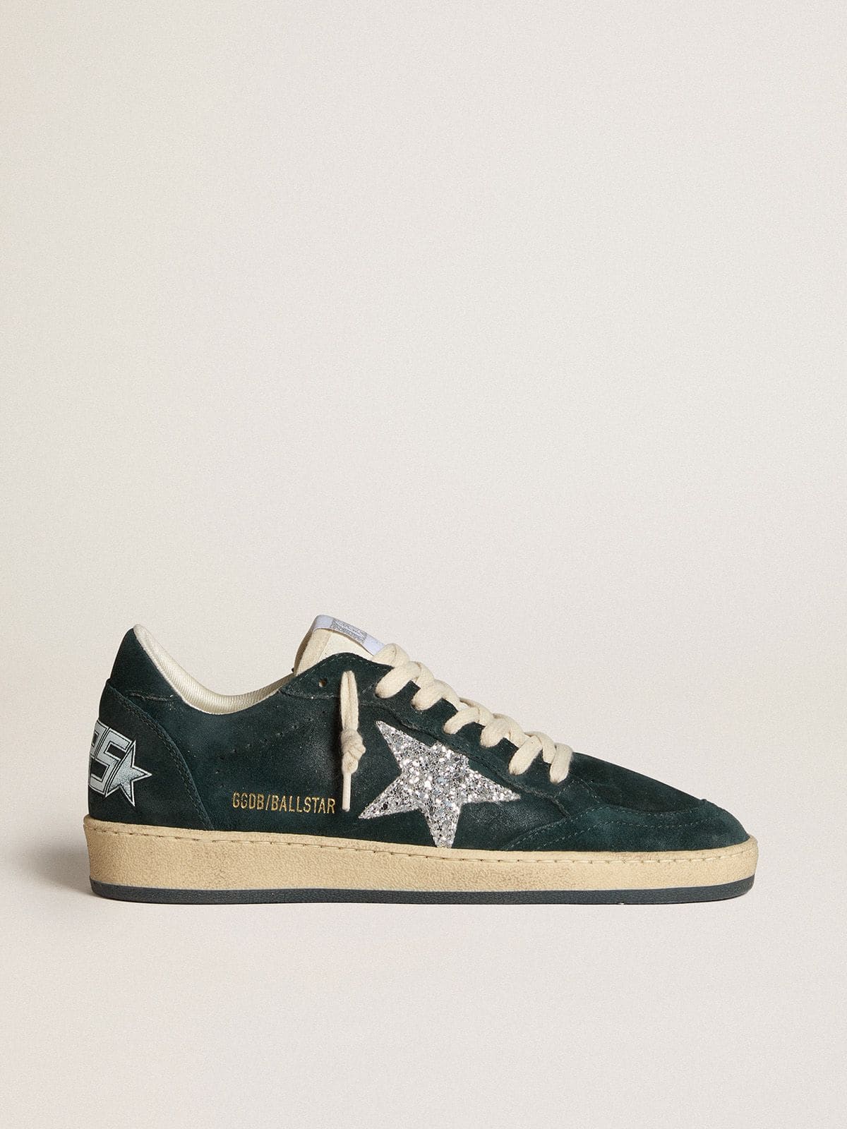 Golden Goose Women’s Ball Star In Green Suede With Silver Glitter Star