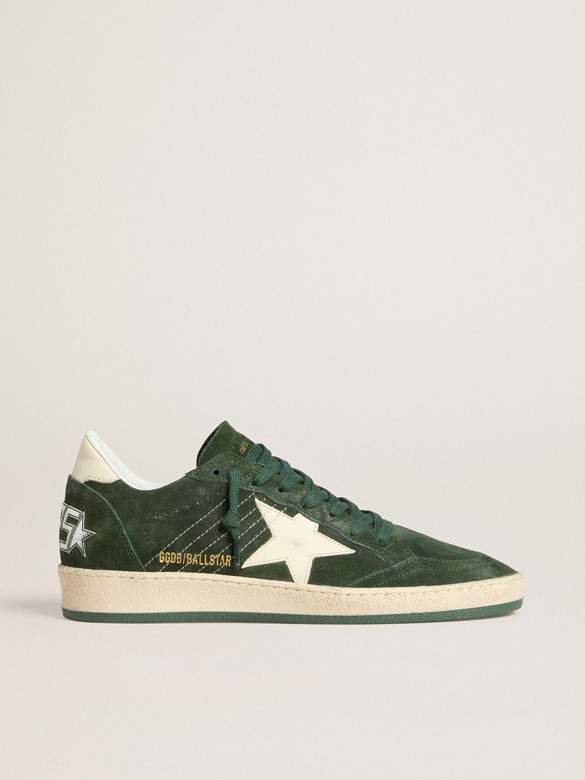Golden Goose Women’s Ball Star In Green Suede With White Leather Star And Heel Tab