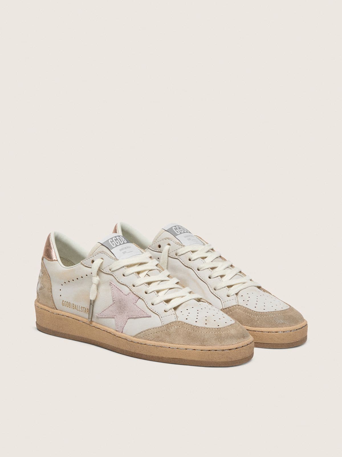 Golden Goose Ball Star With Pink Suede Star And Silver Glitter Edges And Rose Gold Heel Tab - Mind Türkiye