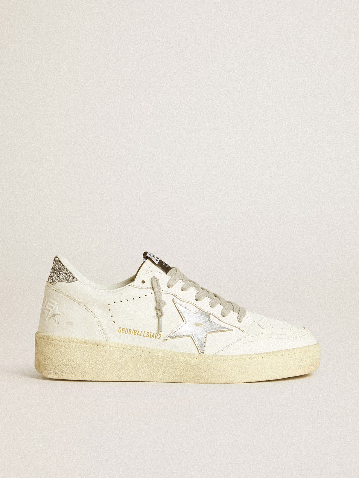 Golden Goose Women’s Ball Star With Silver Leather Star And Silver Glitter Heel Tab