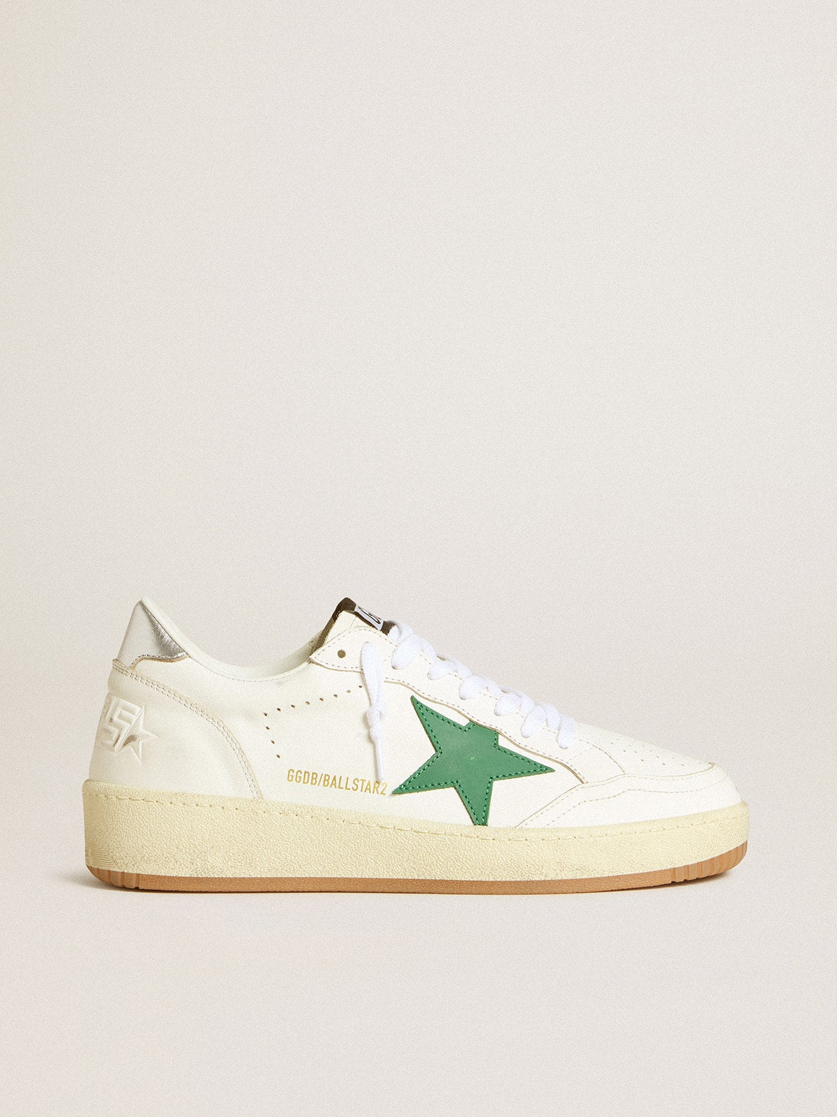 Golden Goose Women’s Ball Star With Green Leather Star And Metallic Leather Heel Tab