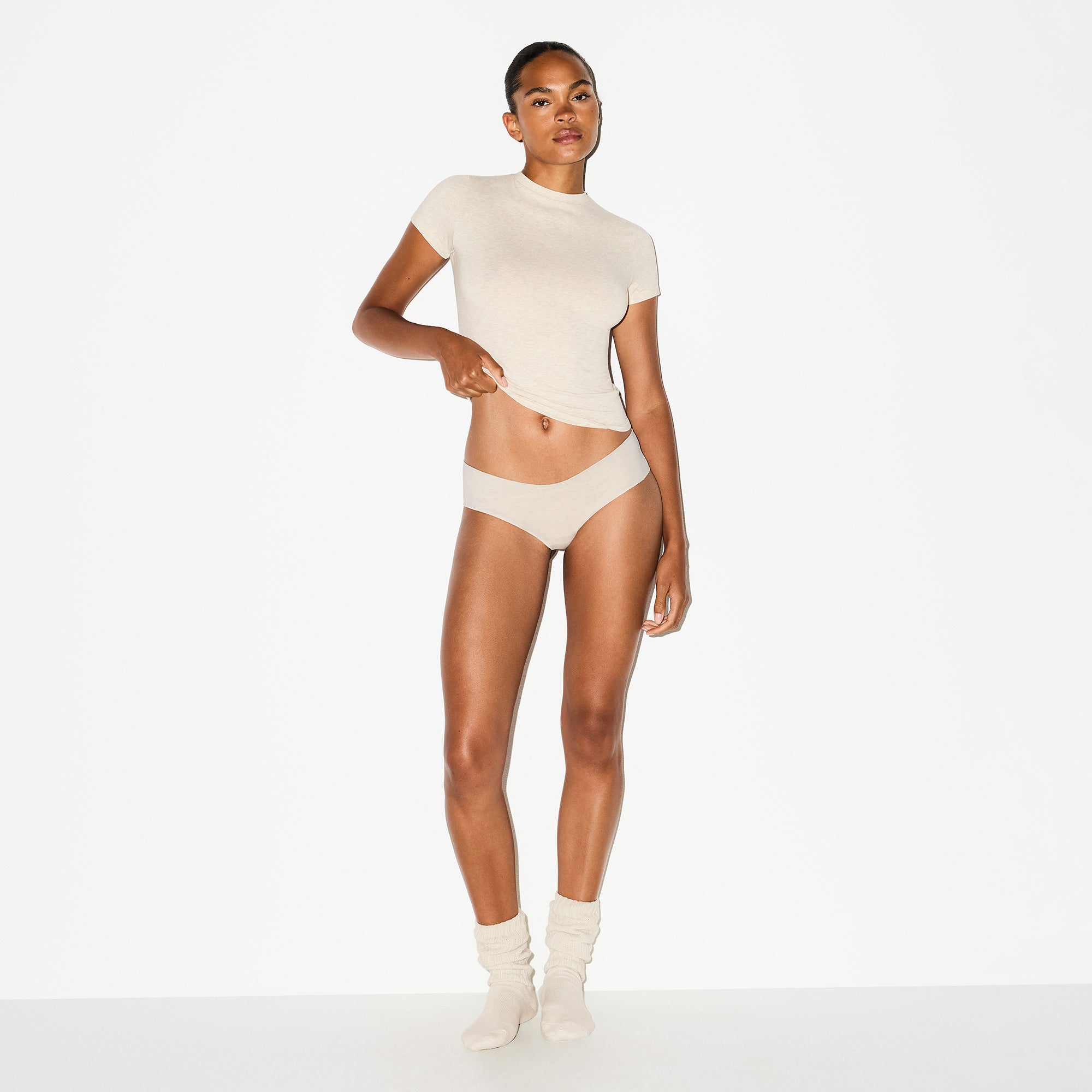 SKIMS LIGHTWEIGHT COTTON RUCHED BACK HIPSTER | OATMEAL HEATHER - Mind Türkiye