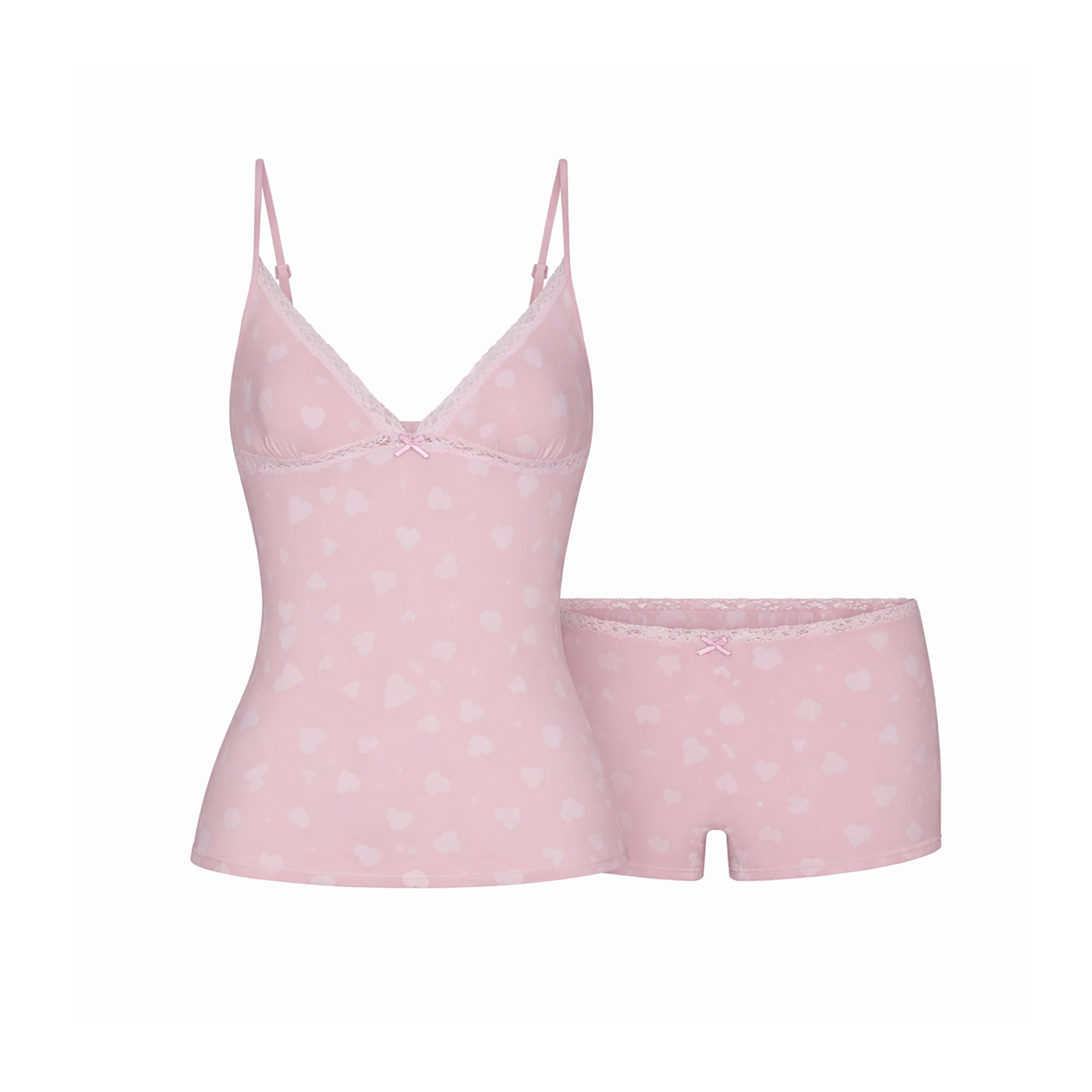 SKIMS LIGHTWEIGHT COTTON LACE CAMI AND BOY SHORT SET | HALITE CLUSTERED HEARTS - Mind Türkiye