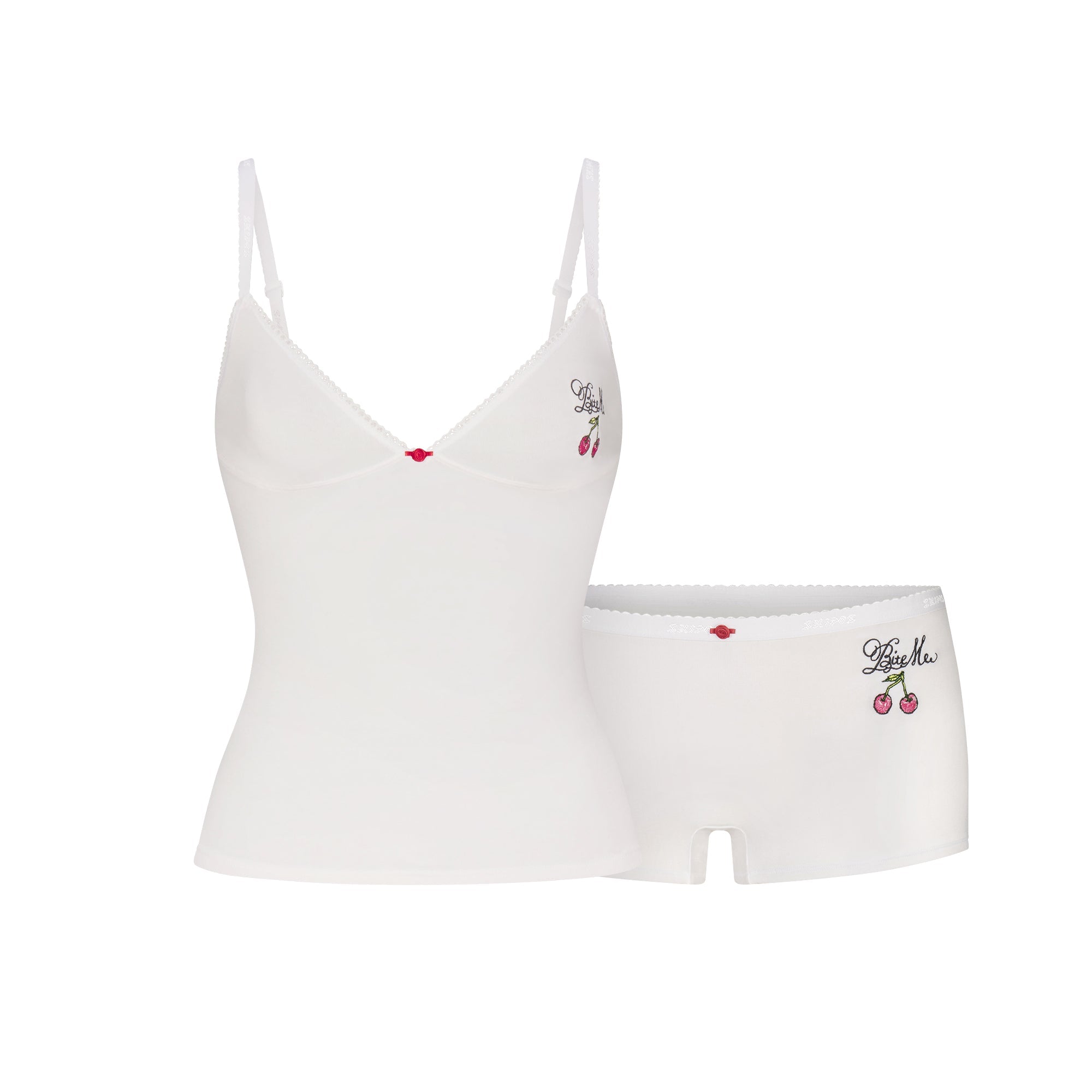 SKIMS LIGHTWEIGHT COTTON LOGO PICOT CAMI AND BOY SHORT SET | SNOW CONTRAST - Mind Türkiye