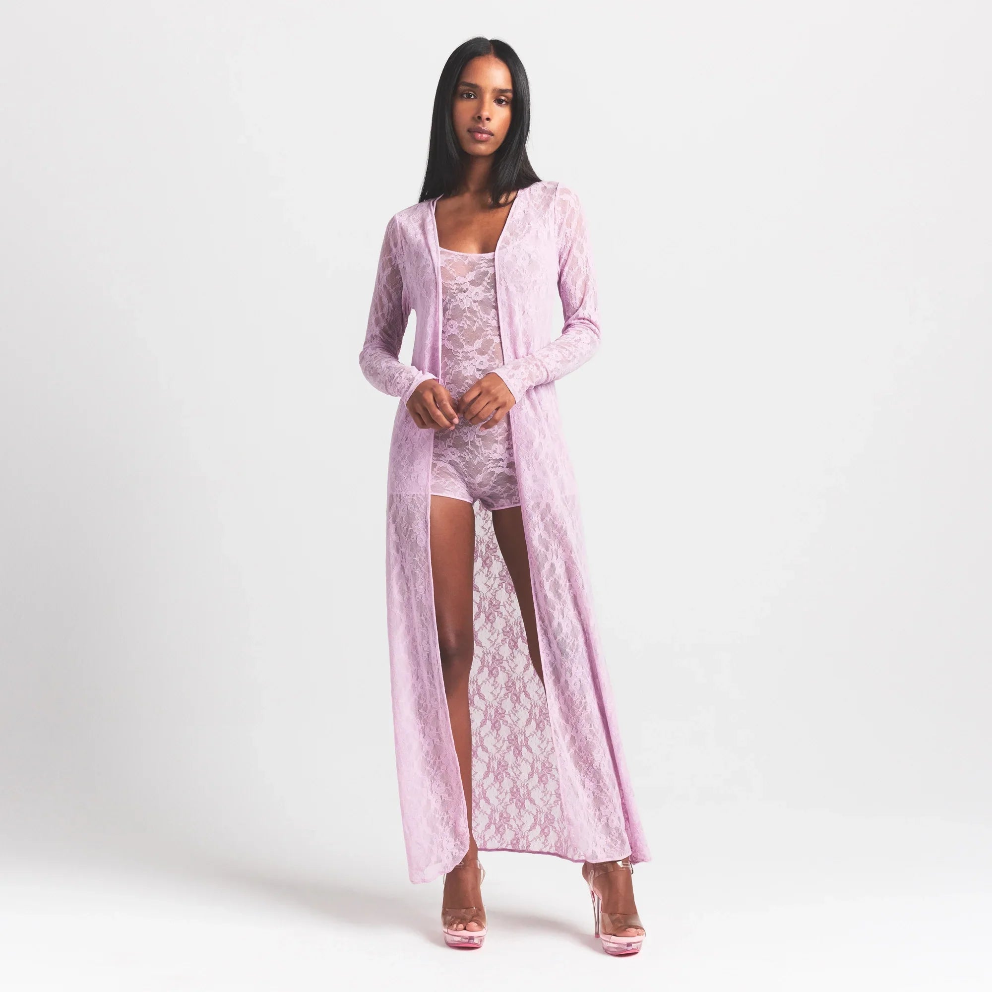 SKIMS STRETCH LACE LONG ROBE | BABY PINK - Mind Türkiye