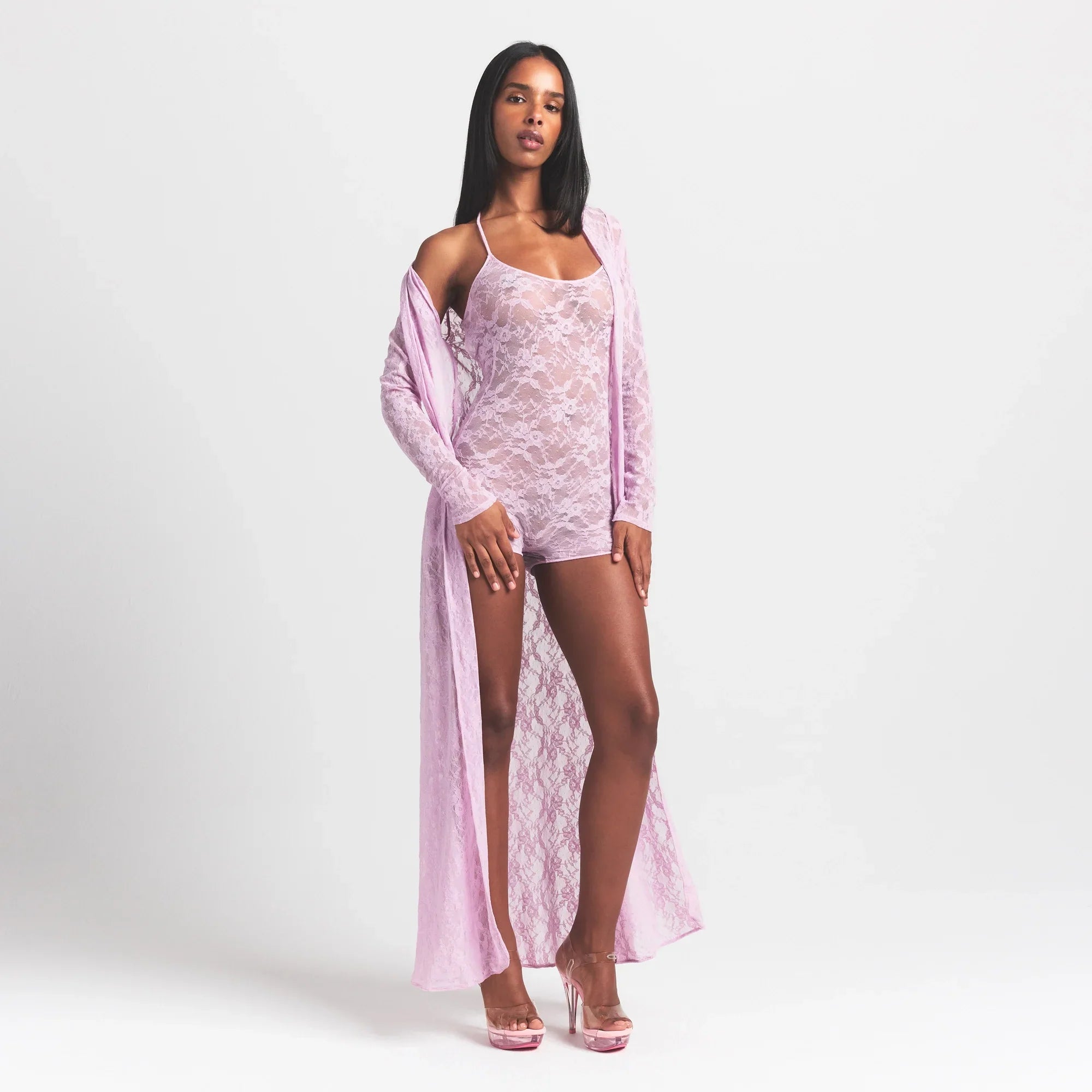 SKIMS STRETCH LACE LONG ROBE | BABY PINK - Mind Türkiye