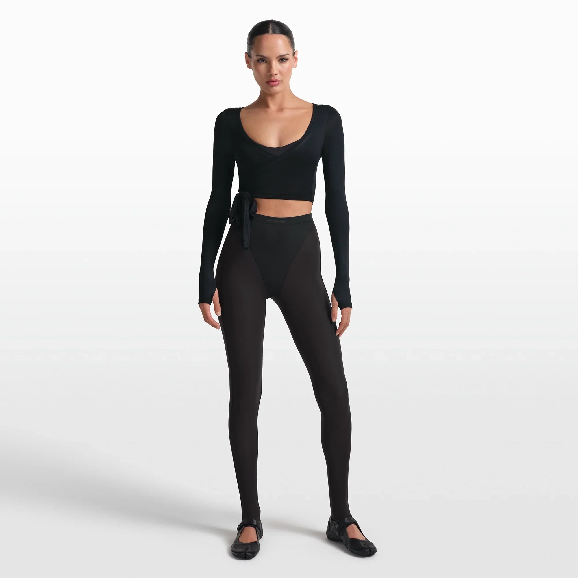 NikeSKIMS STRETCH KNIT WRAP LONG SLEEVE CROPPED TOP | OBSIDIAN - Mind Türkiye