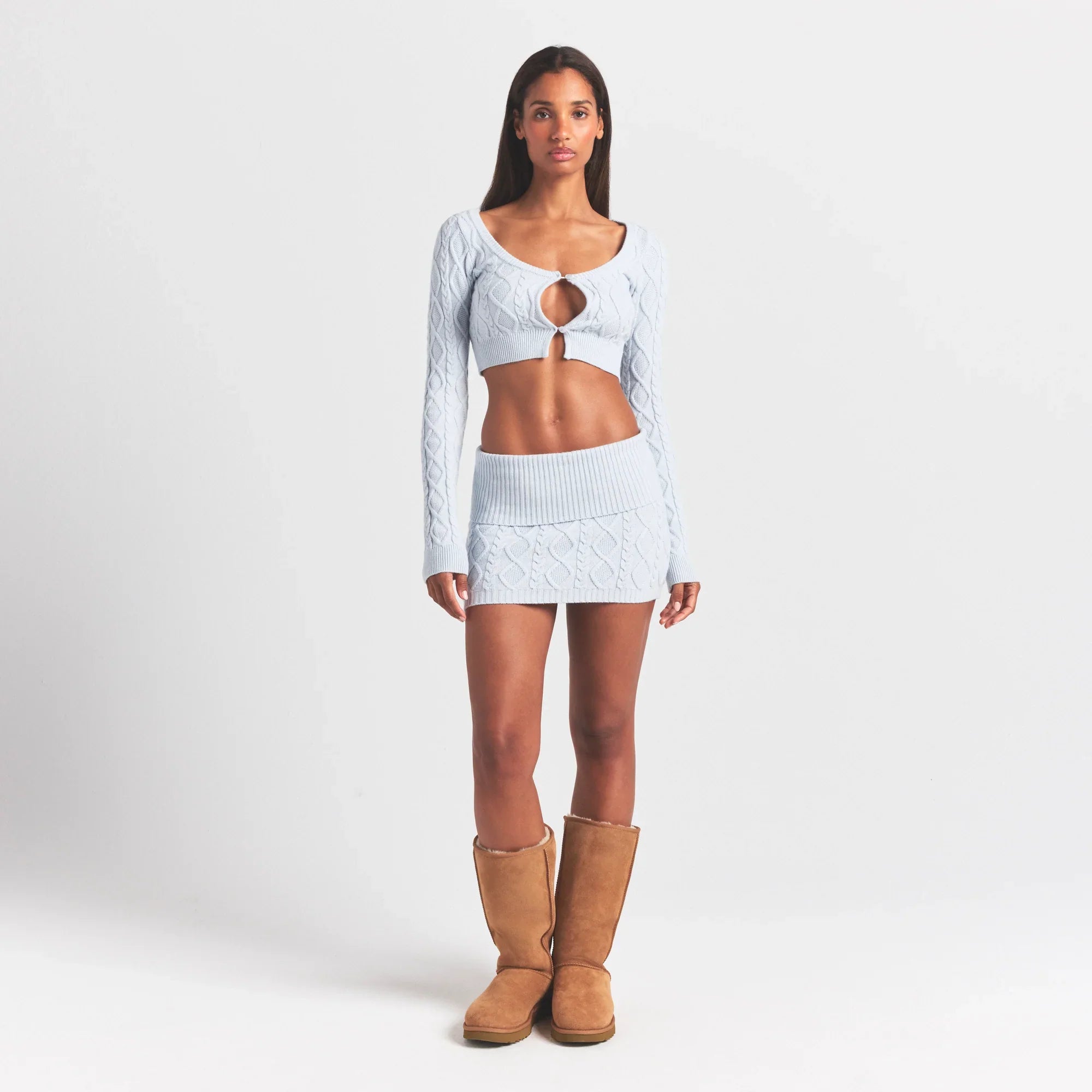 SKIMS SWEATER KNITS CABLE KNIT CROPPED CARDIGAN | ZEN BLUE - Mind Türkiye
