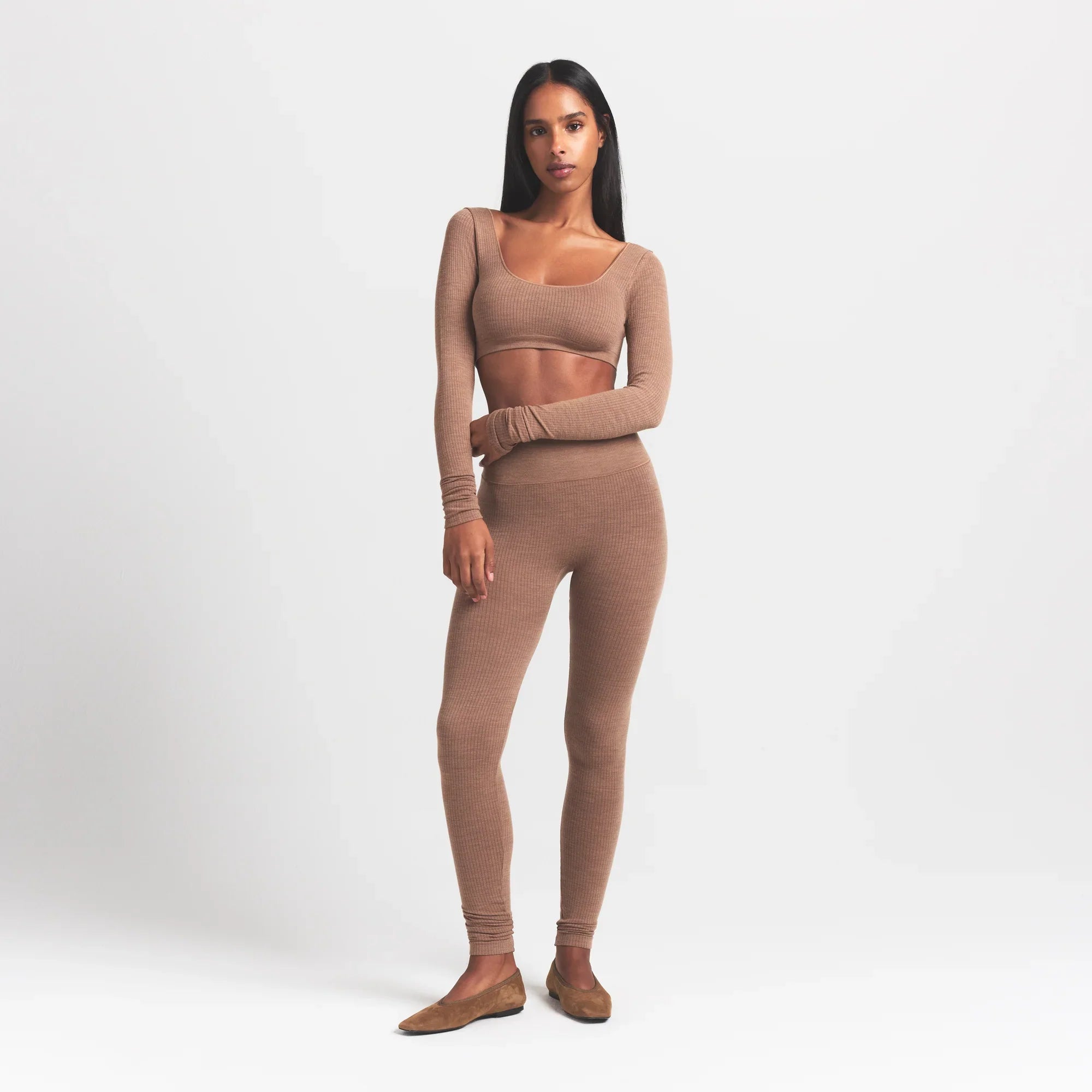 SKIMS WOOL RIB LONG SLEEVE SUPER CROPPED TOP | SIENNA - Mind Türkiye