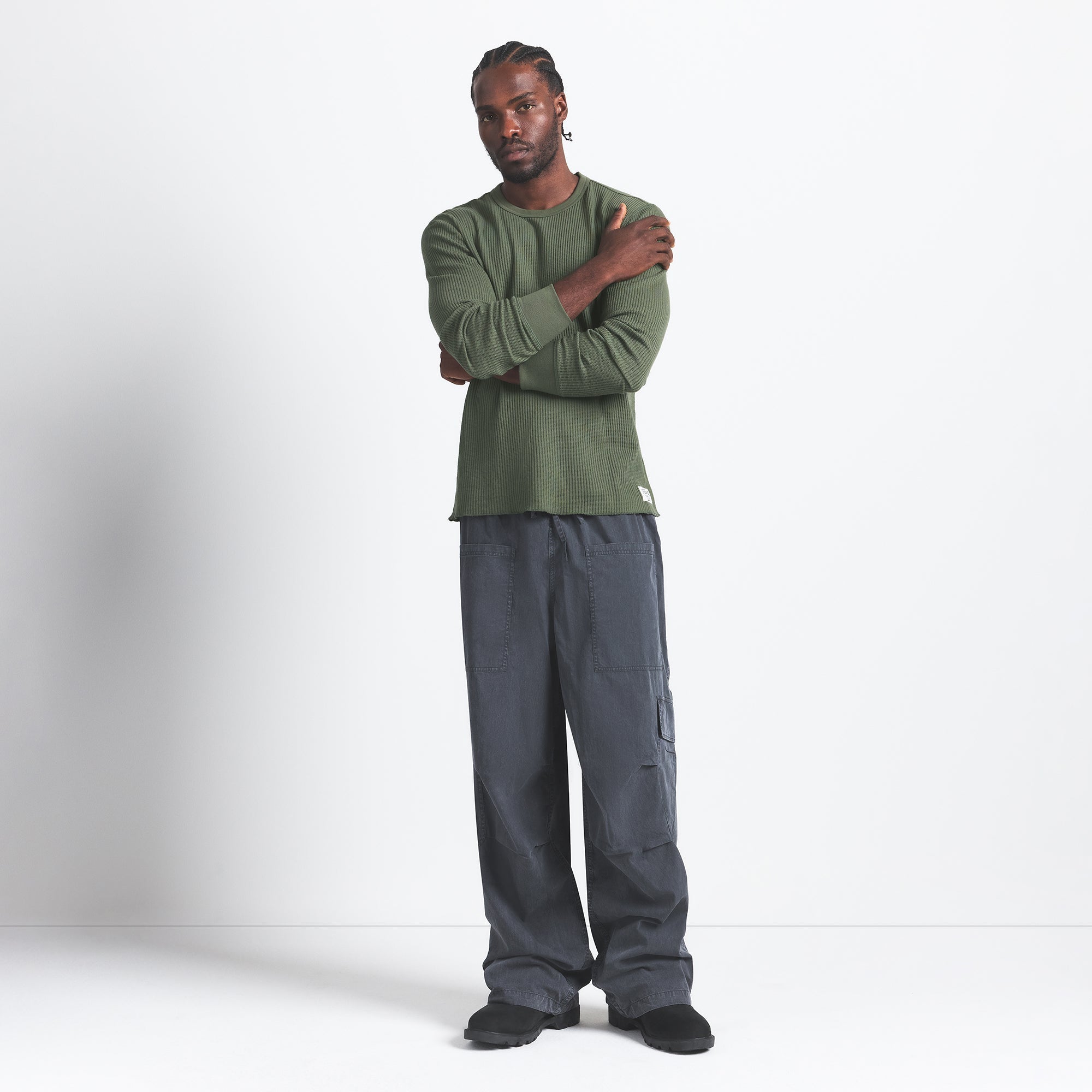 SKIMS WAFFLE MENS LONG SLEEVE TOP | MILITARY GREEN - Mind Türkiye