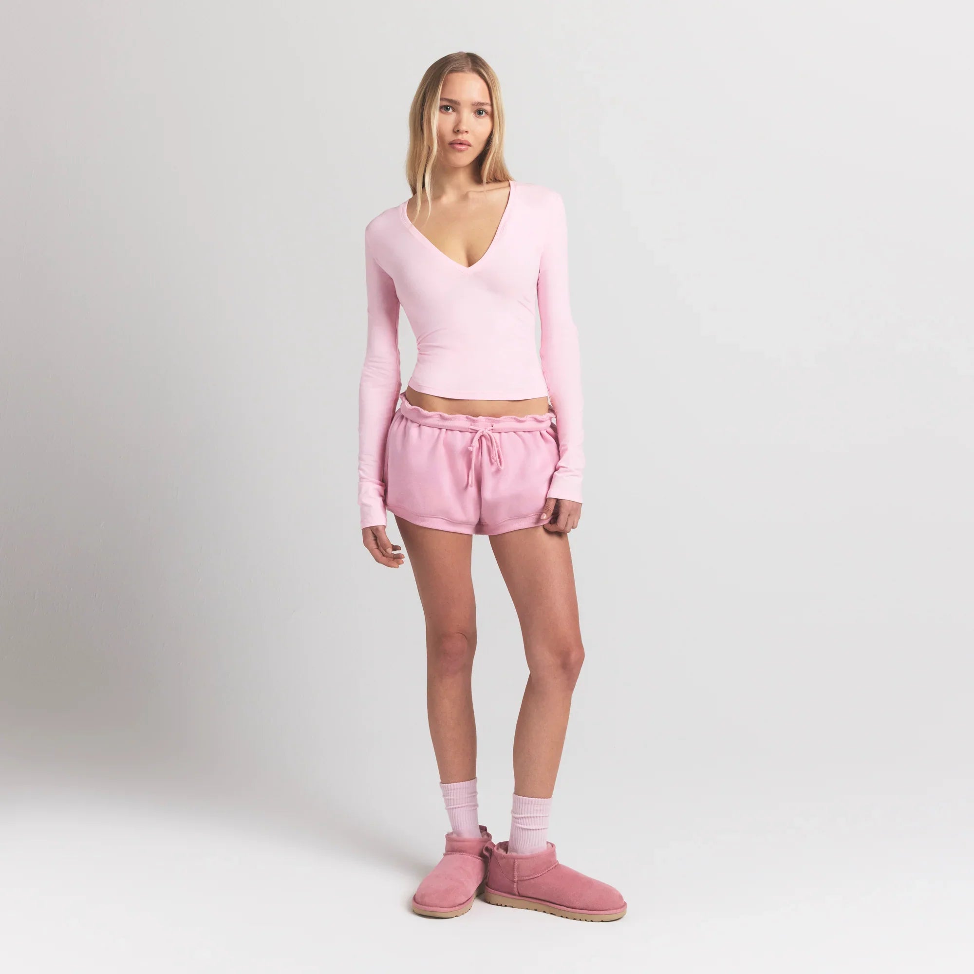 SKIMS COTTON JERSEY LONG SLEEVE PLUNGE TOP | CHERRY BLOSSOM - Mind Türkiye