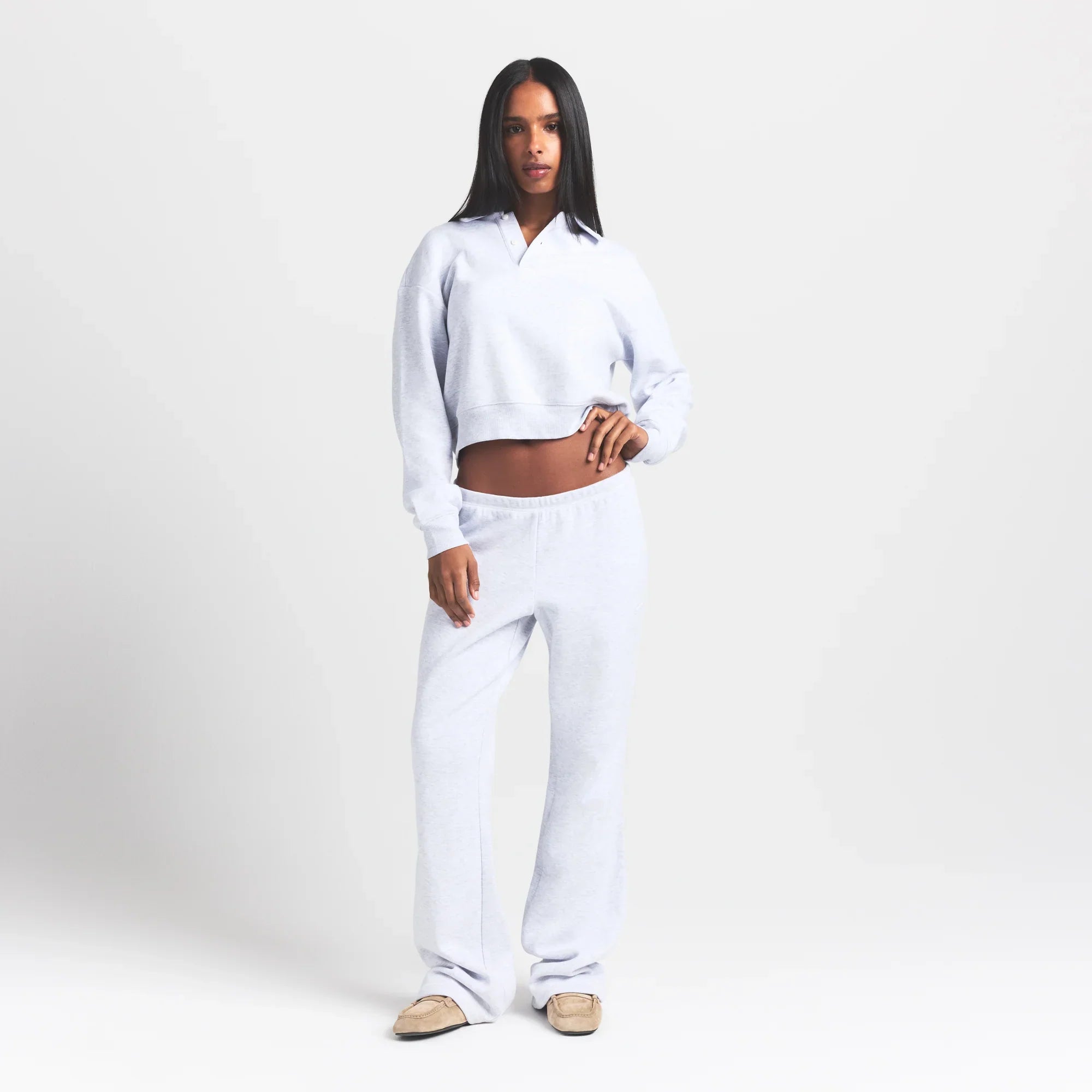 SKIMS COTTON FLEECE POLO SWEATSHIRT | LIGHT HEATHER GREY - Mind Türkiye