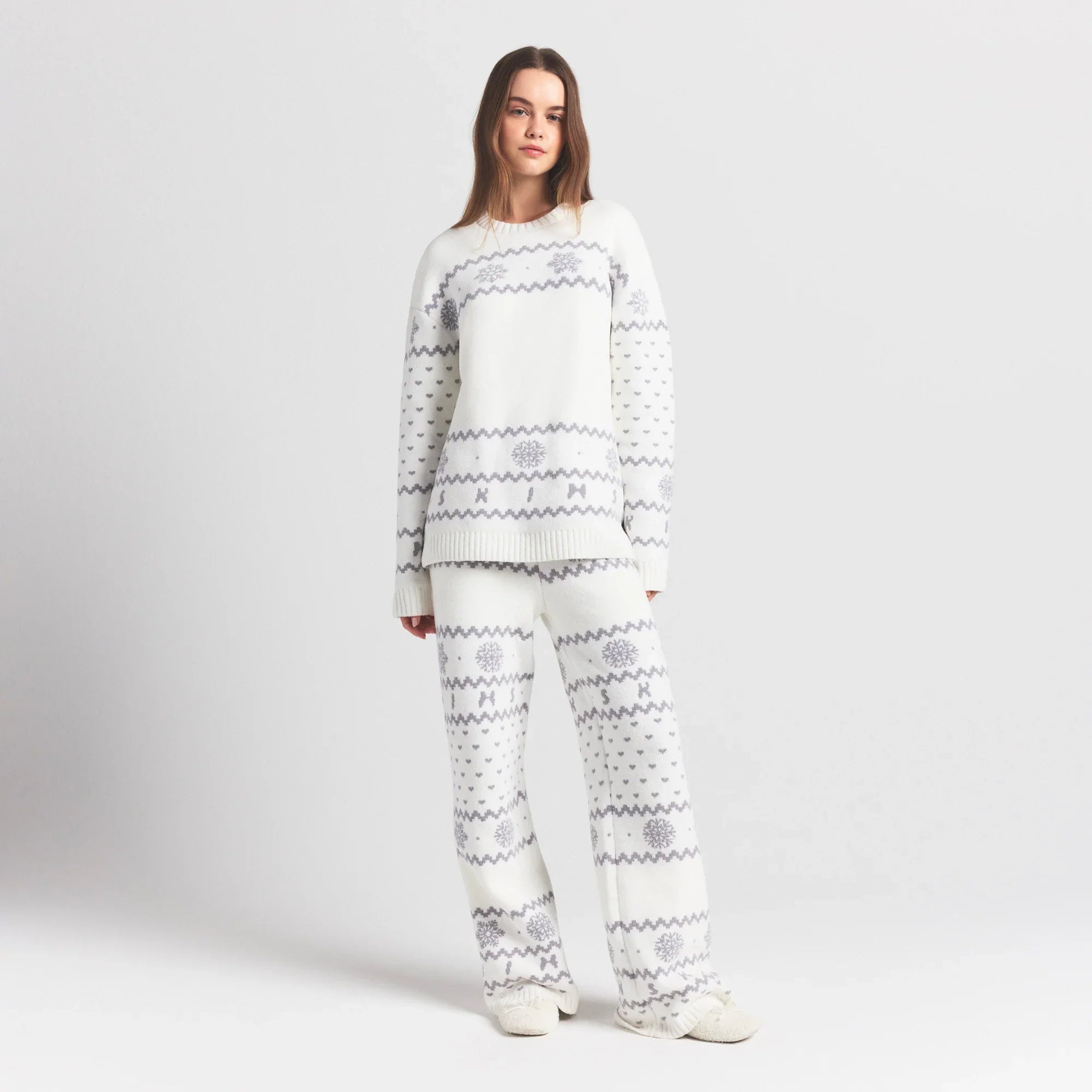 SKIMS COZY LIGHT CREWNECK PULLOVER | MARBLE HEART FAIR ISLE - Mind Türkiye
