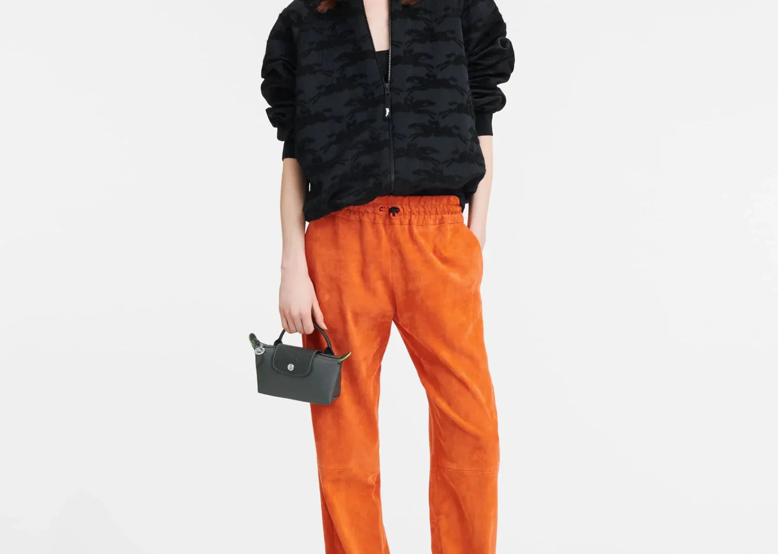 Longchamp Le Pliage Green Pouch With Handle Graphite - Mind Türkiye