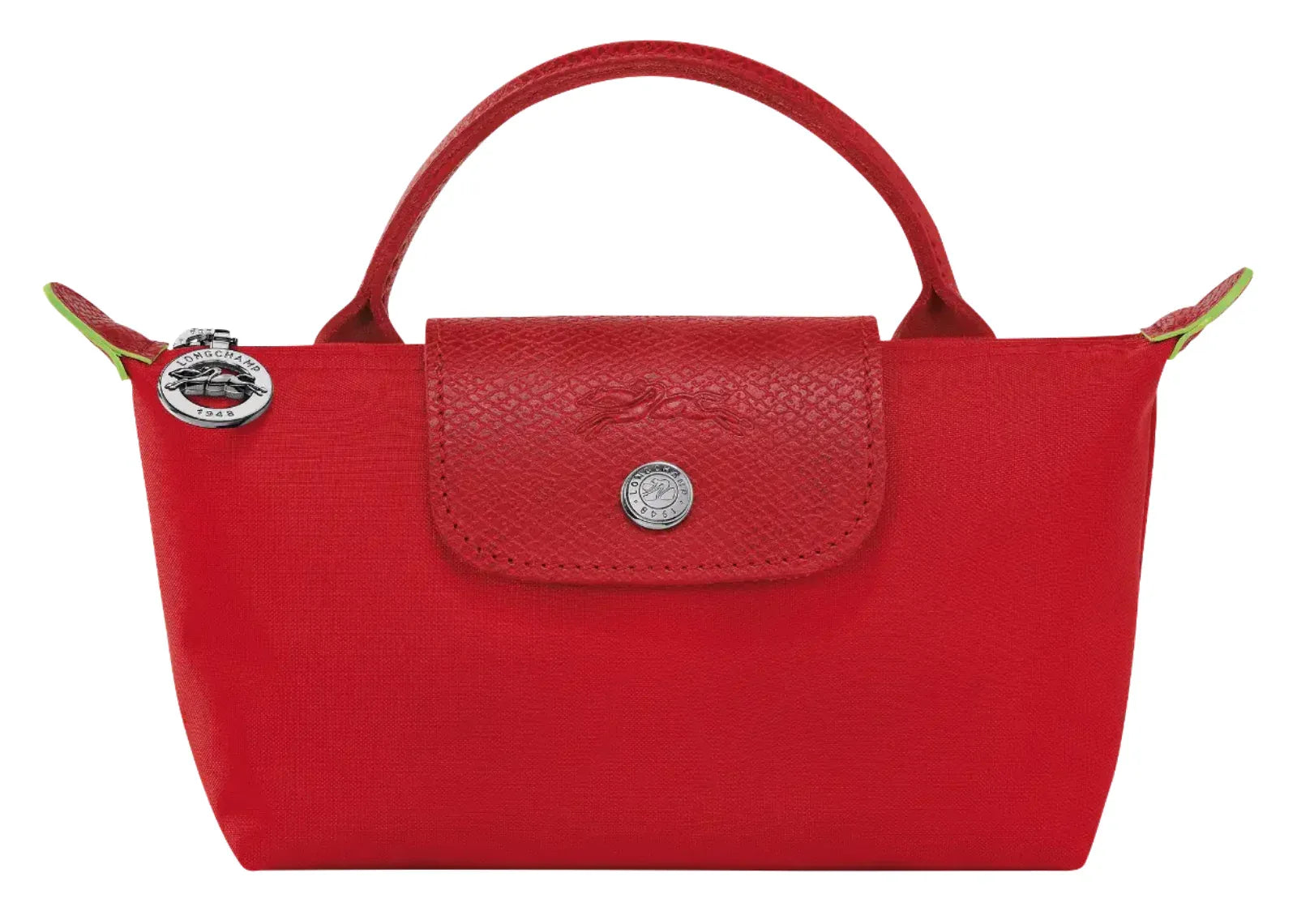 Longchamp Le Pliage Green Pouch With Handle Tomato