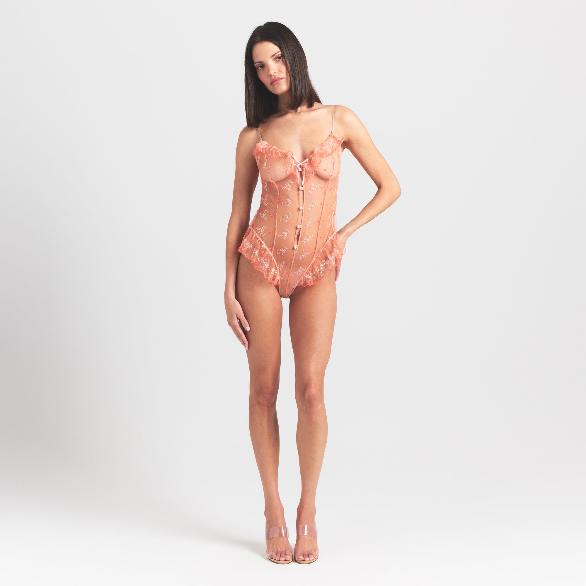 SKIMS EMBROIDERED TULLE GARTER TEDDY | GUAVA HEART TULLE - Mind Türkiye