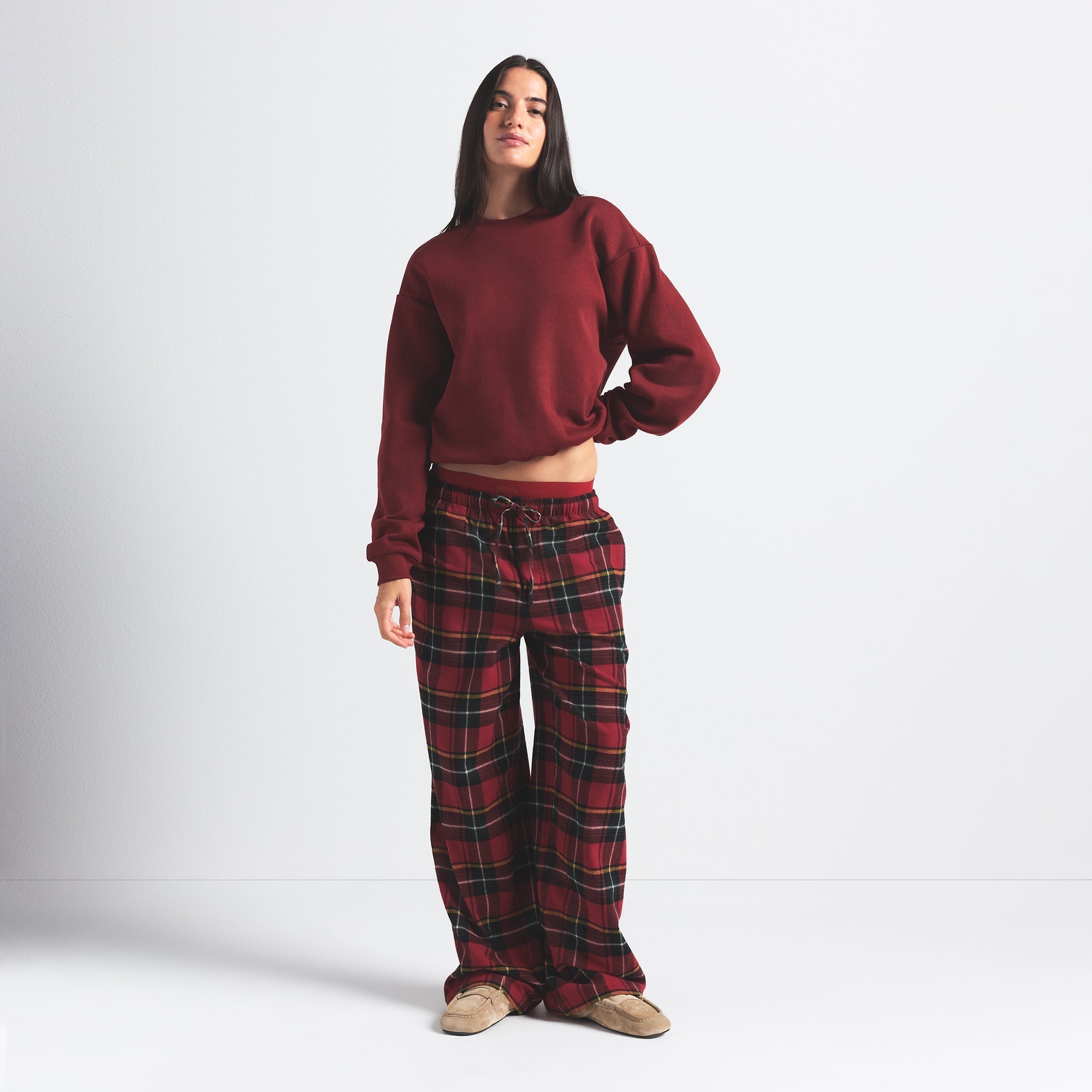 SKIMS COTTON FLEECE CLASSIC CREWNECK | MERLOT - Mind Türkiye