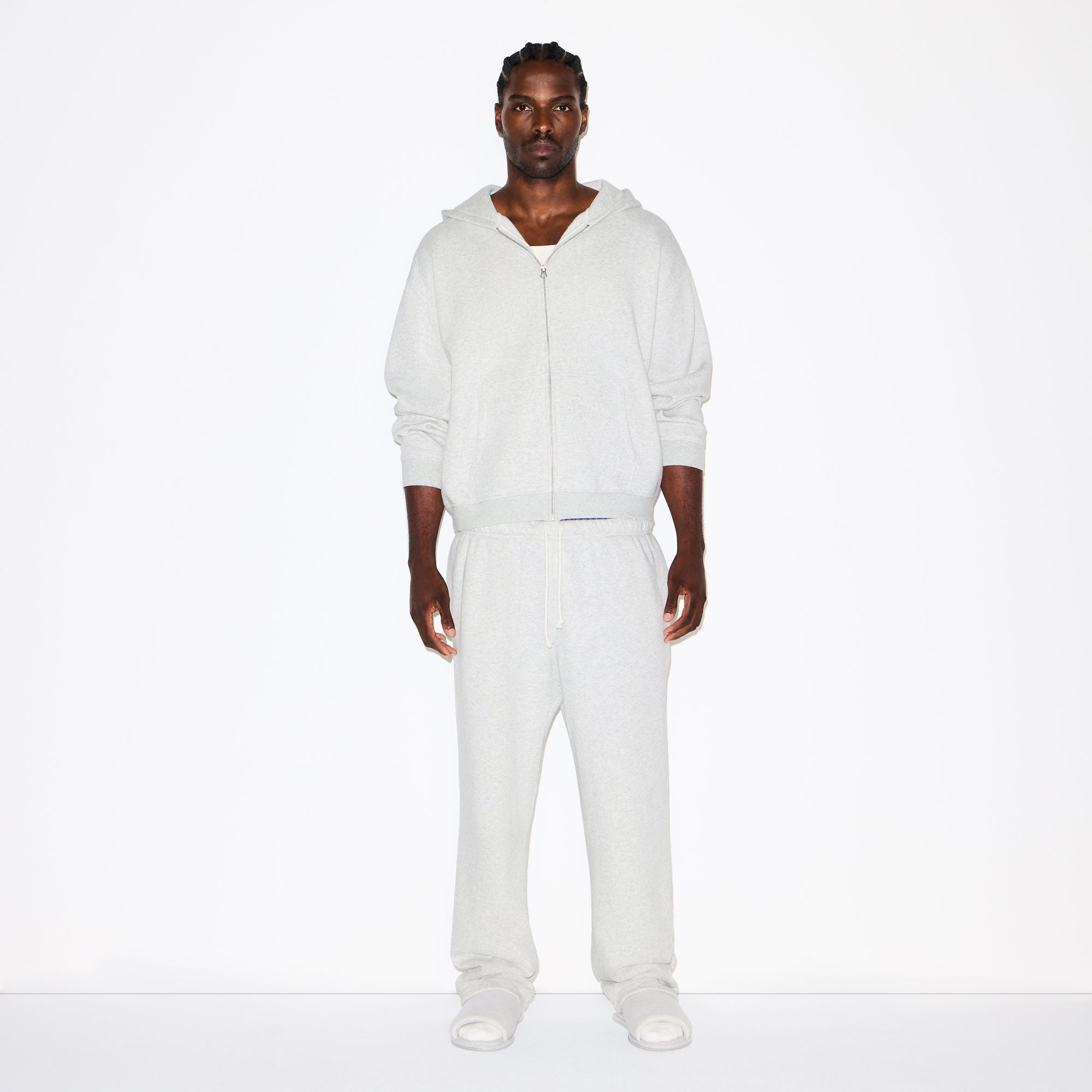 SKIMS FLEECE LOUNGE MENS RELAXED ZIP UP HOODIE | LIGHT HEATHER GREY - Mind Türkiye