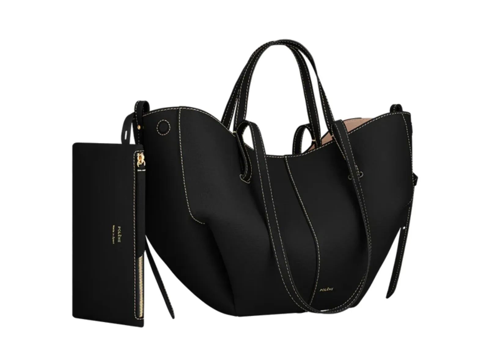 Polène Cyme Mini Edition Textured Black With Ecru Stitching - Mind Türkiye