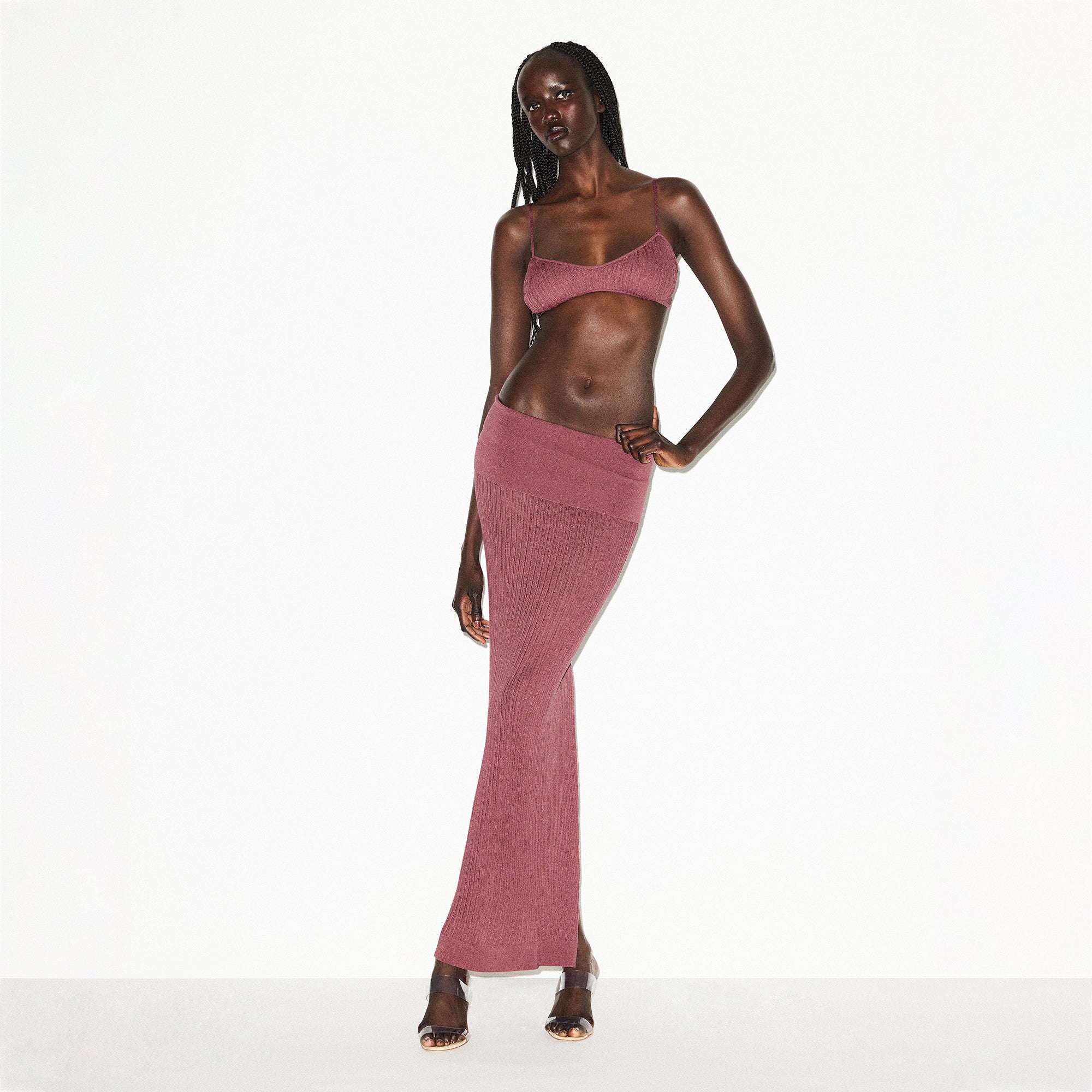 SKIMS SHEER KNIT FOLDOVER LONG SKIRT | BEET - Mind Türkiye