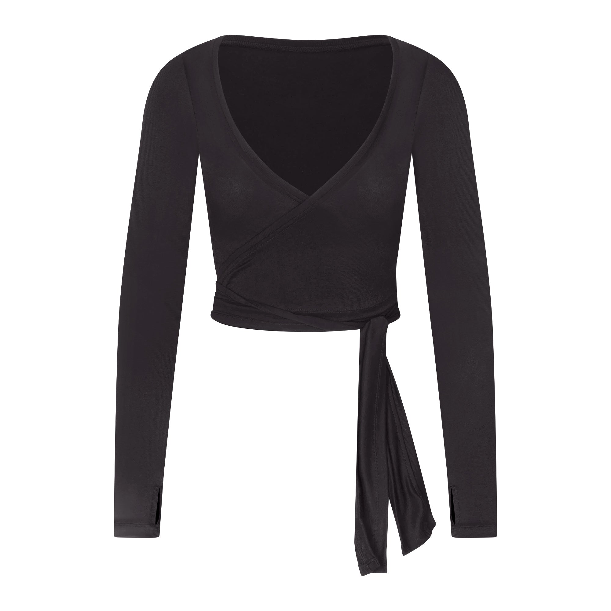 NikeSKIMS STRETCH KNIT WRAP LONG SLEEVE CROPPED TOP | OBSIDIAN - Mind Türkiye