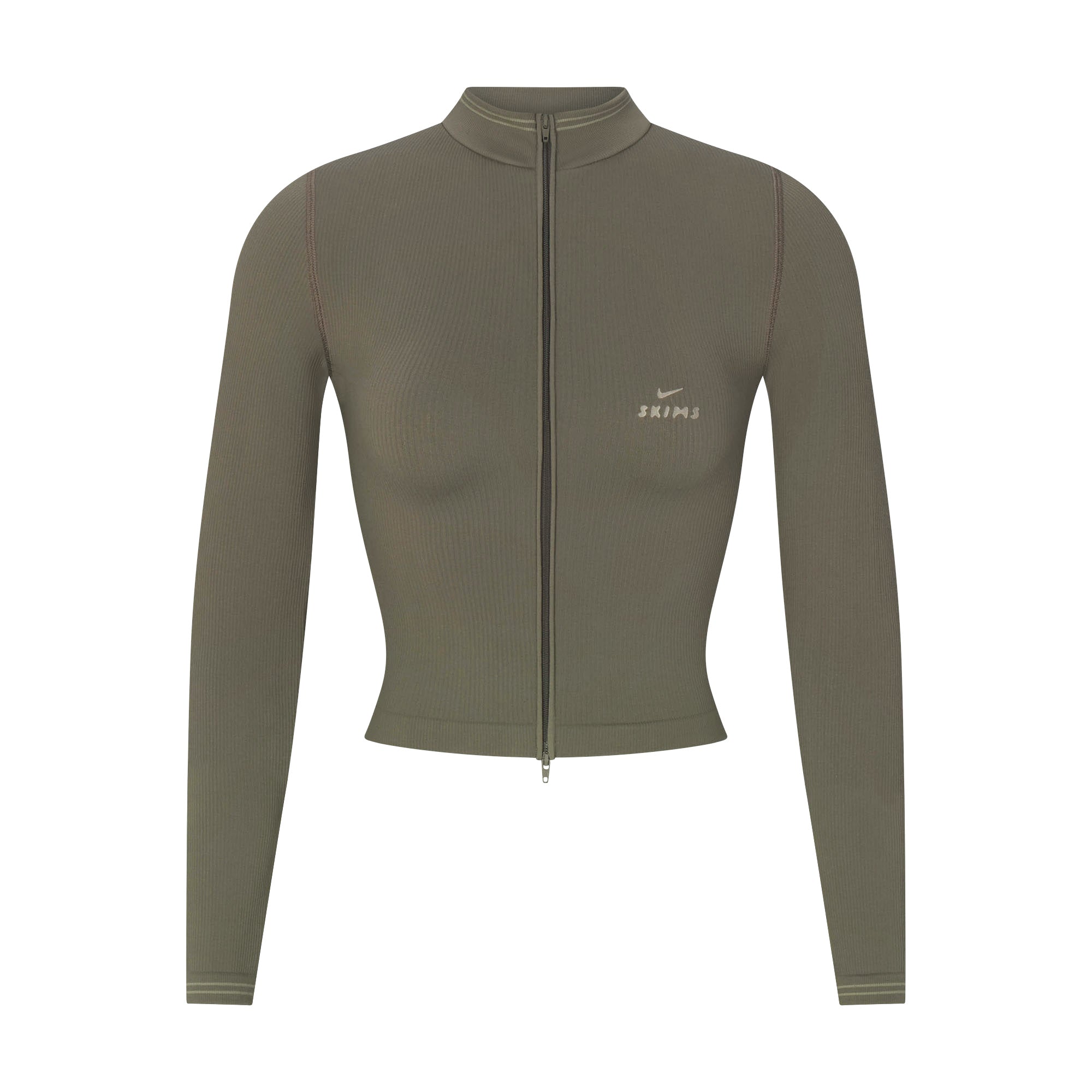 NikeSKIMS RIBBED SEAMLESS ZIP UP CROP JACKET | DUSTY OAKMOSS - Mind Türkiye