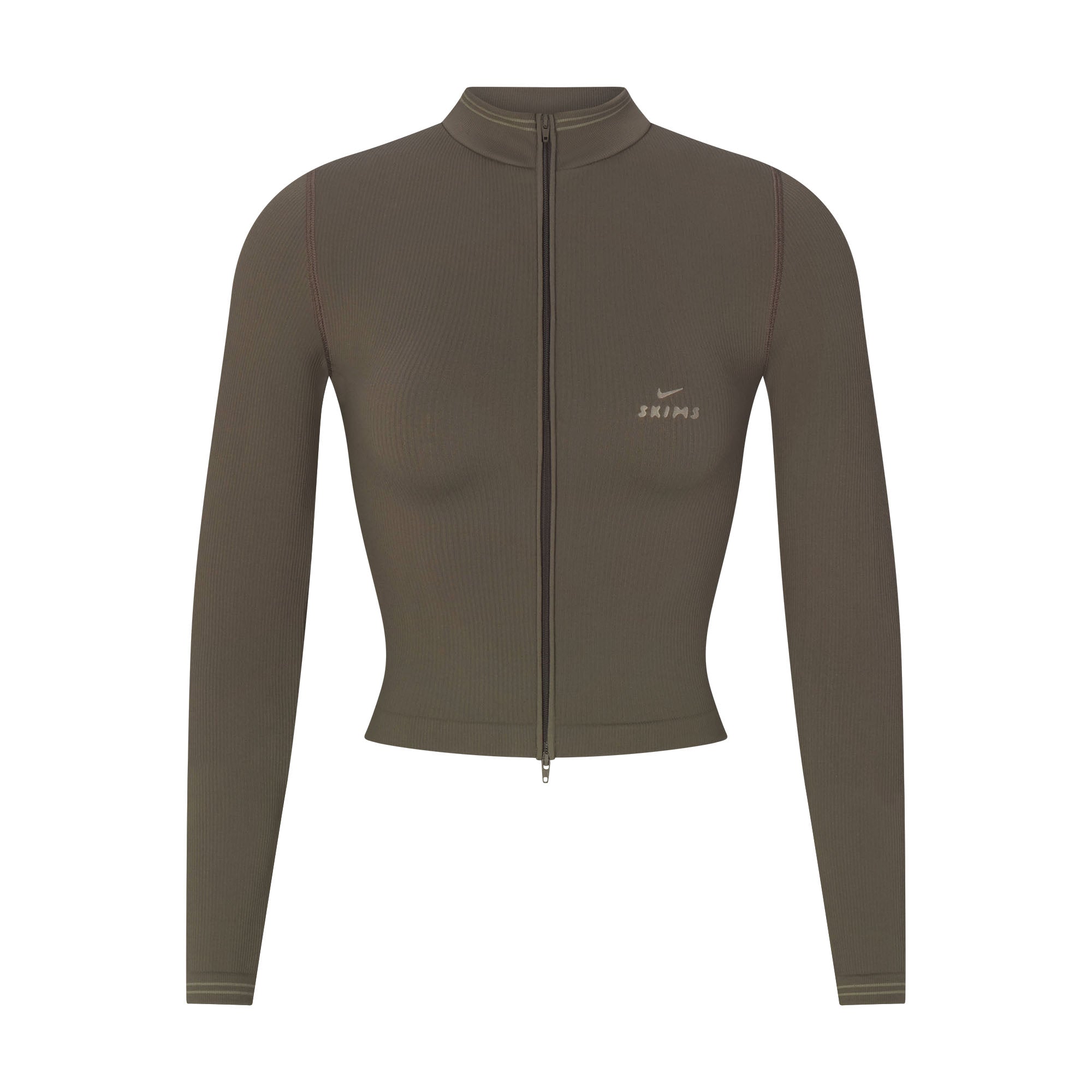 NikeSKIMS RIBBED SEAMLESS ZIP UP CROP JACKET | DUSTY OAKMOSS - Mind Türkiye