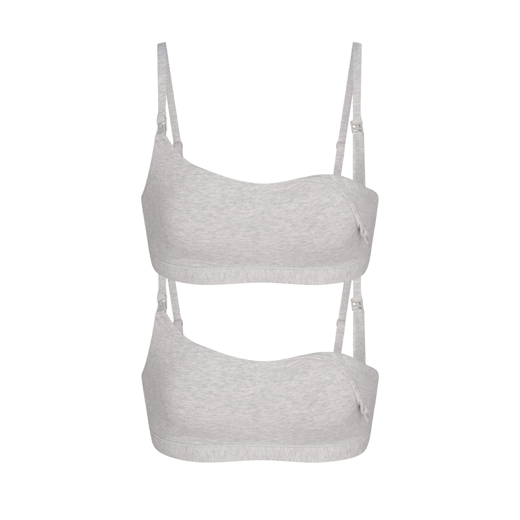 SKIMS COTTON JERSEY MATERNITY NURSING SCOOP BRALETTE 2-PACK | LIGHT HEATHER GREY