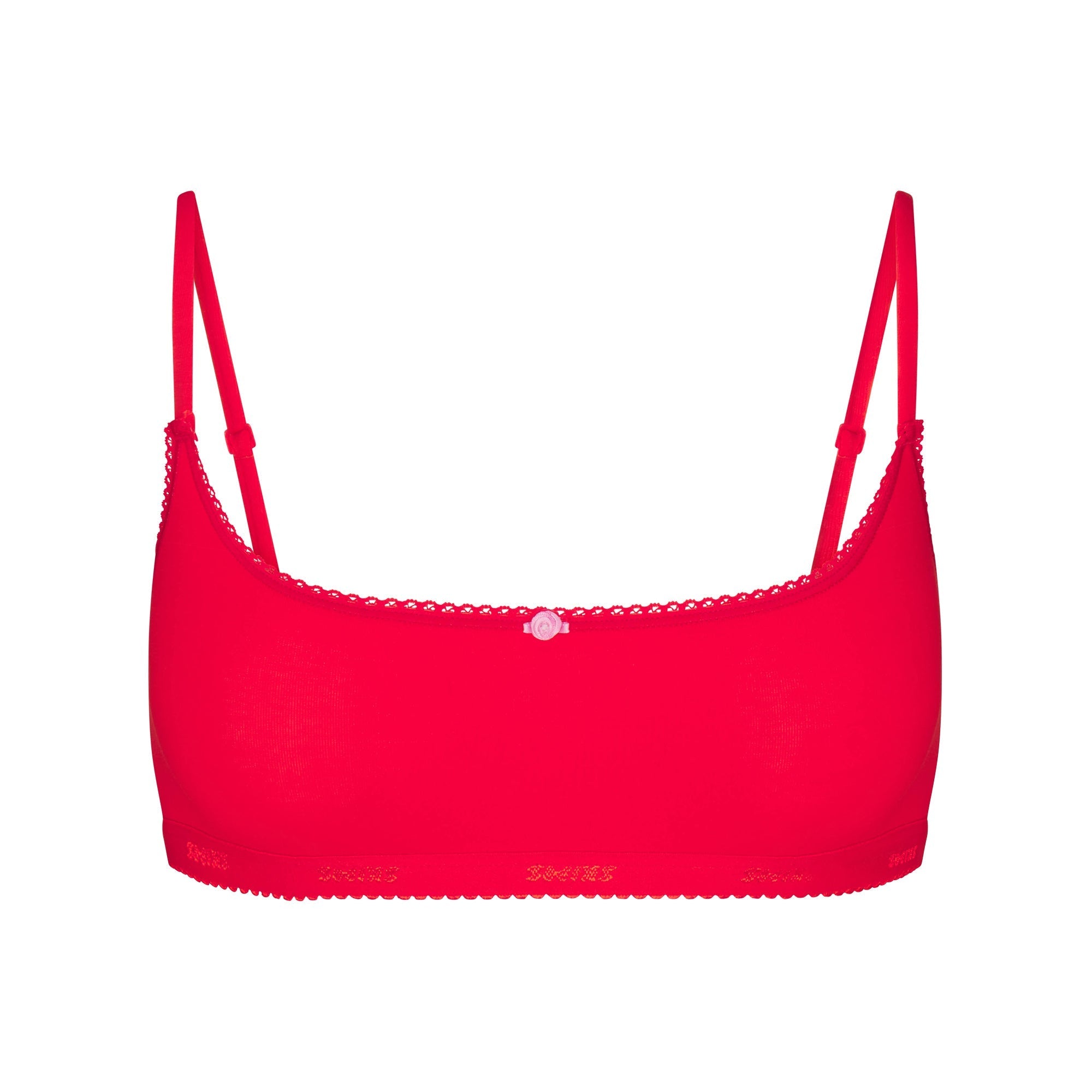 SKIMS LIGHTWEIGHT COTTON LOGO PICOT SCOOP BRALETTE | RUBY TONAL - Mind Türkiye