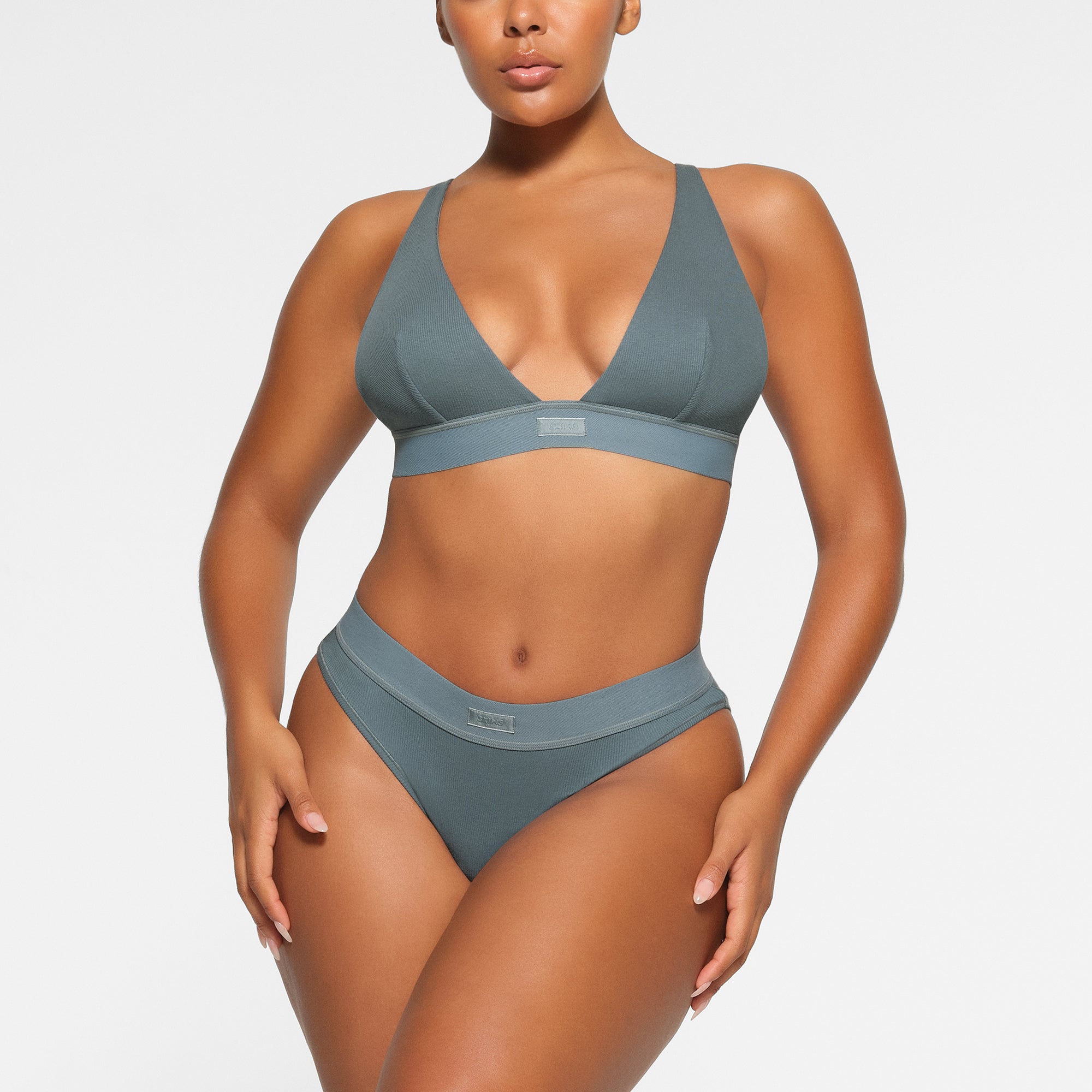 SKIMS COTTON RIB PLUNGE BRALETTE | KYANITE - Mind Türkiye