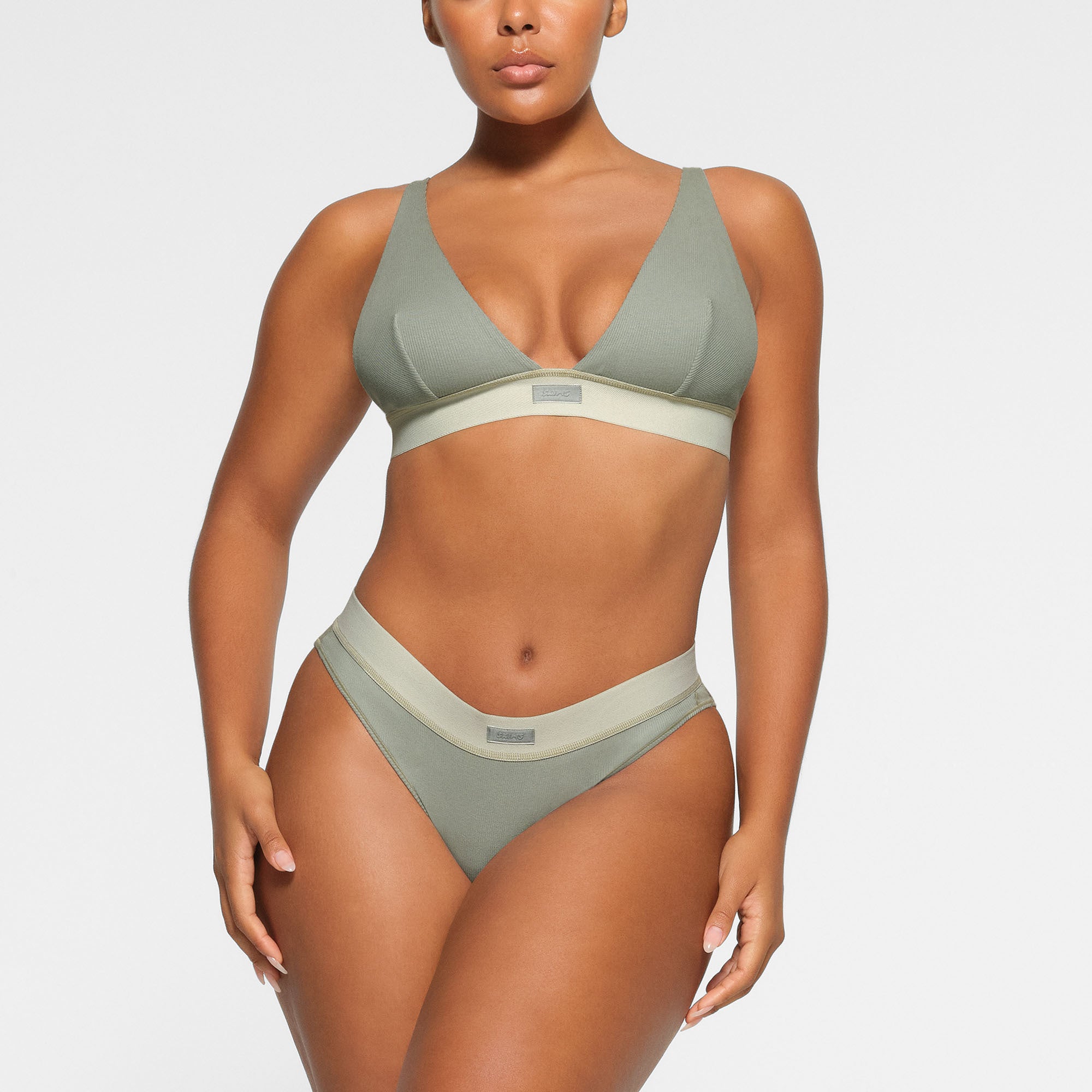 SKIMS COTTON RIB PLUNGE BRALETTE | MINERAL - Mind Türkiye